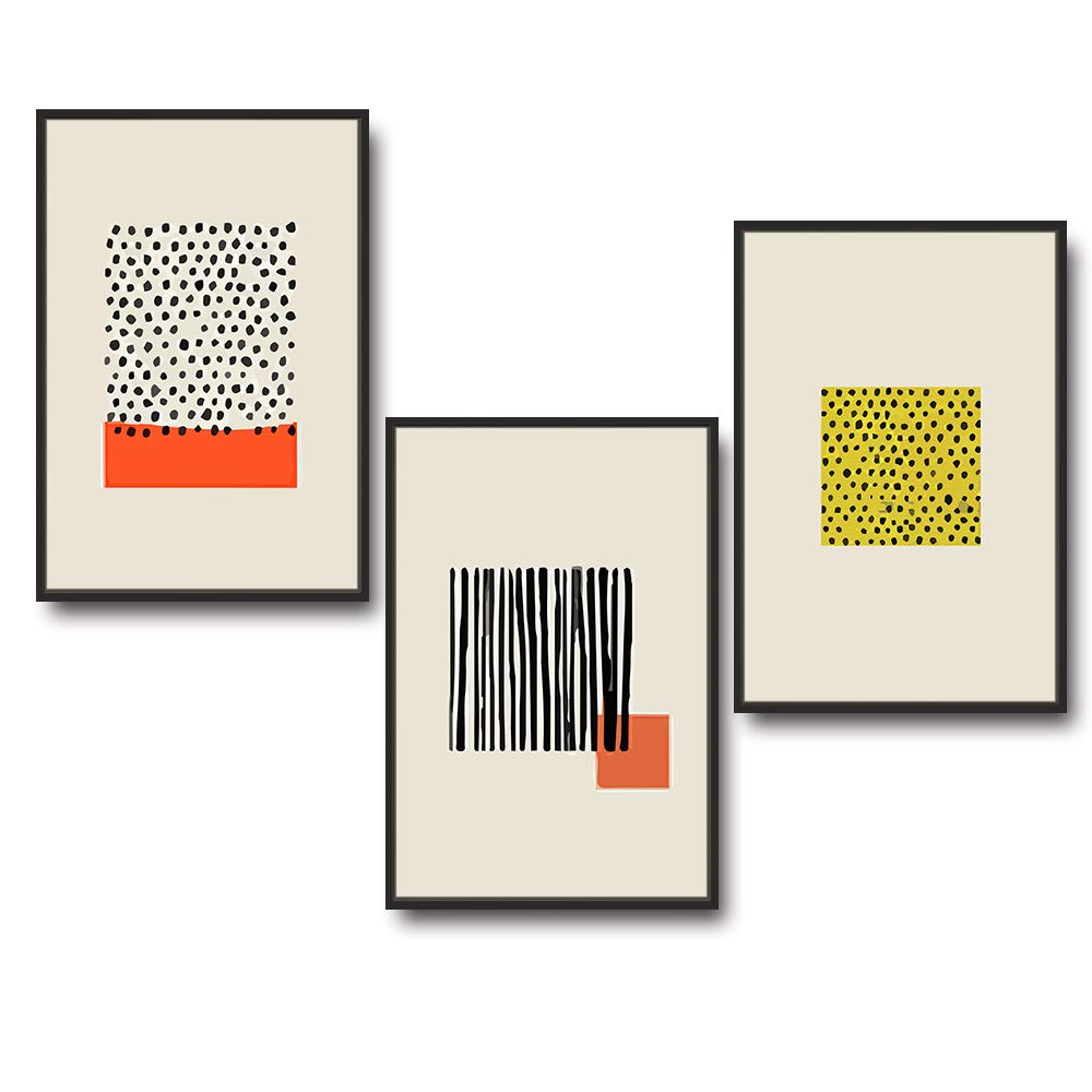 Idea4Wall Framed Wall Art Print Set Black Dot & Line Color Block Squares Abstract Patterns Digital Art Pop Art Bohemian Colorful