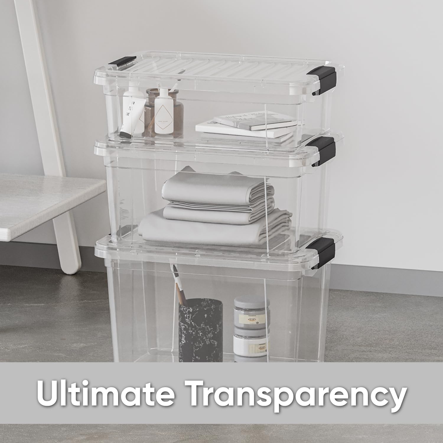 Superio Clear Storage Box With Lid, 26.5 Quart Plastic Container Bins For Organizing, Stackable Crates, Bpa Free, Non Toxic, Odo