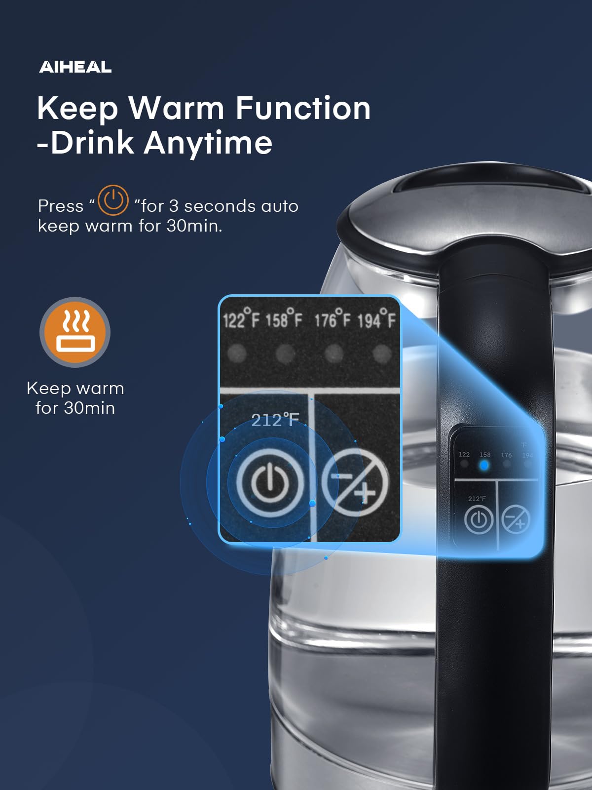 Electric Kettle, Aiheal Glass Kettle Temperature Control With 5 Colors Led Lights Variable, Keep Warm, Fast Boiling Electric Ket