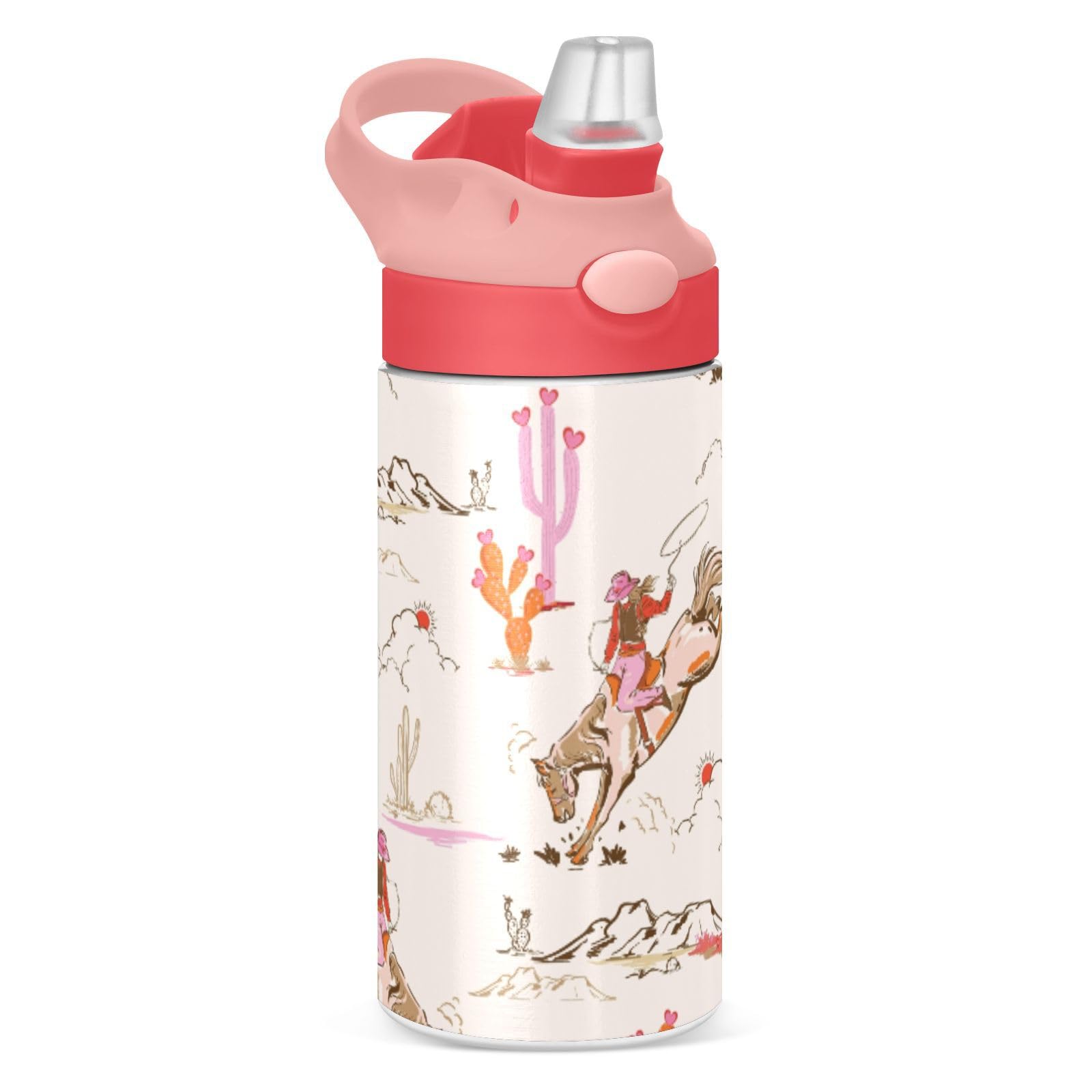 GOODOLD Cute Rodeo Cowgirl Kids Water Bottle, Insulated Stainless Steel Water Bottles with Straw Lid, 12 oz BPAFree Leakproof D