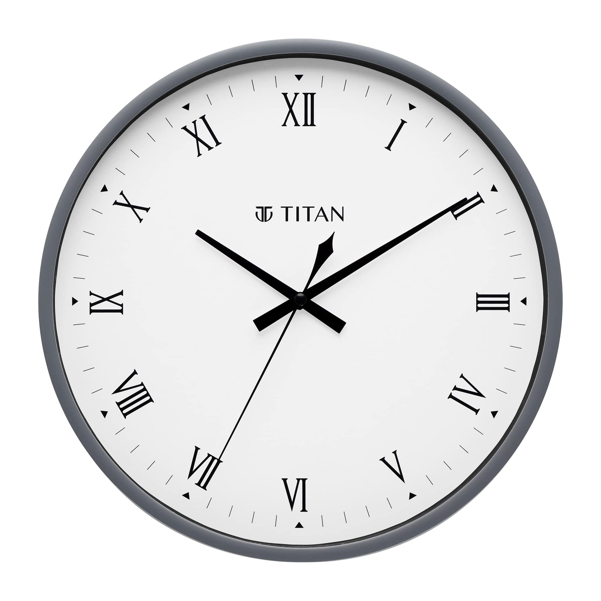 Titan Plastic Classic Grey Wall Clock With Silent Sweep Technology - 29.5 Cm X 29.5 Cm (Medium), Analog