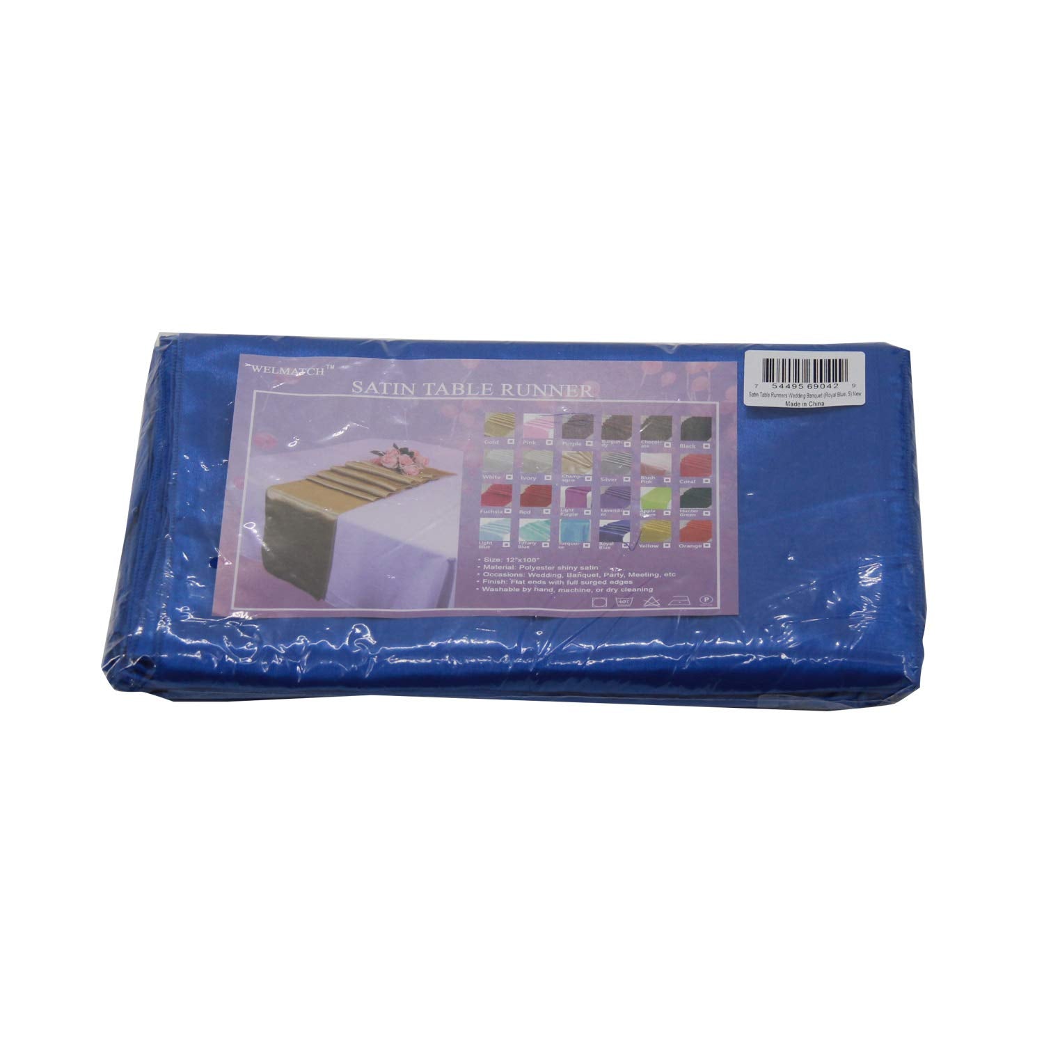 Welmatch Royal Blue Satin Table Runners - 5 Pcs Wedding Banquet Party Event Decoration Table Runners (Royal Blue, 5)