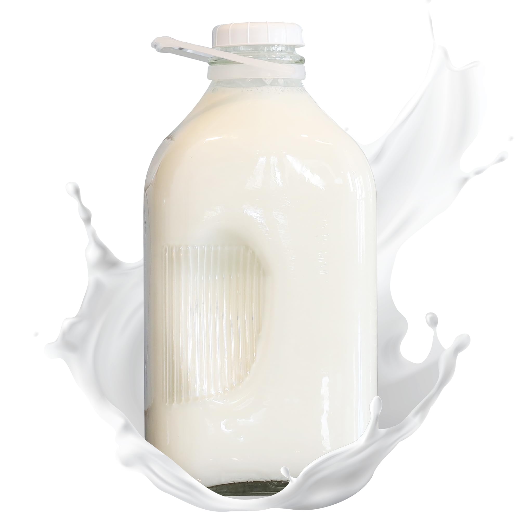 The Dairy Shoppe Heavy Glass Milk Bottle - Jug With Lid And Silicone Pour Spout - Clear Milk Container For Fridge - Reusable Gla