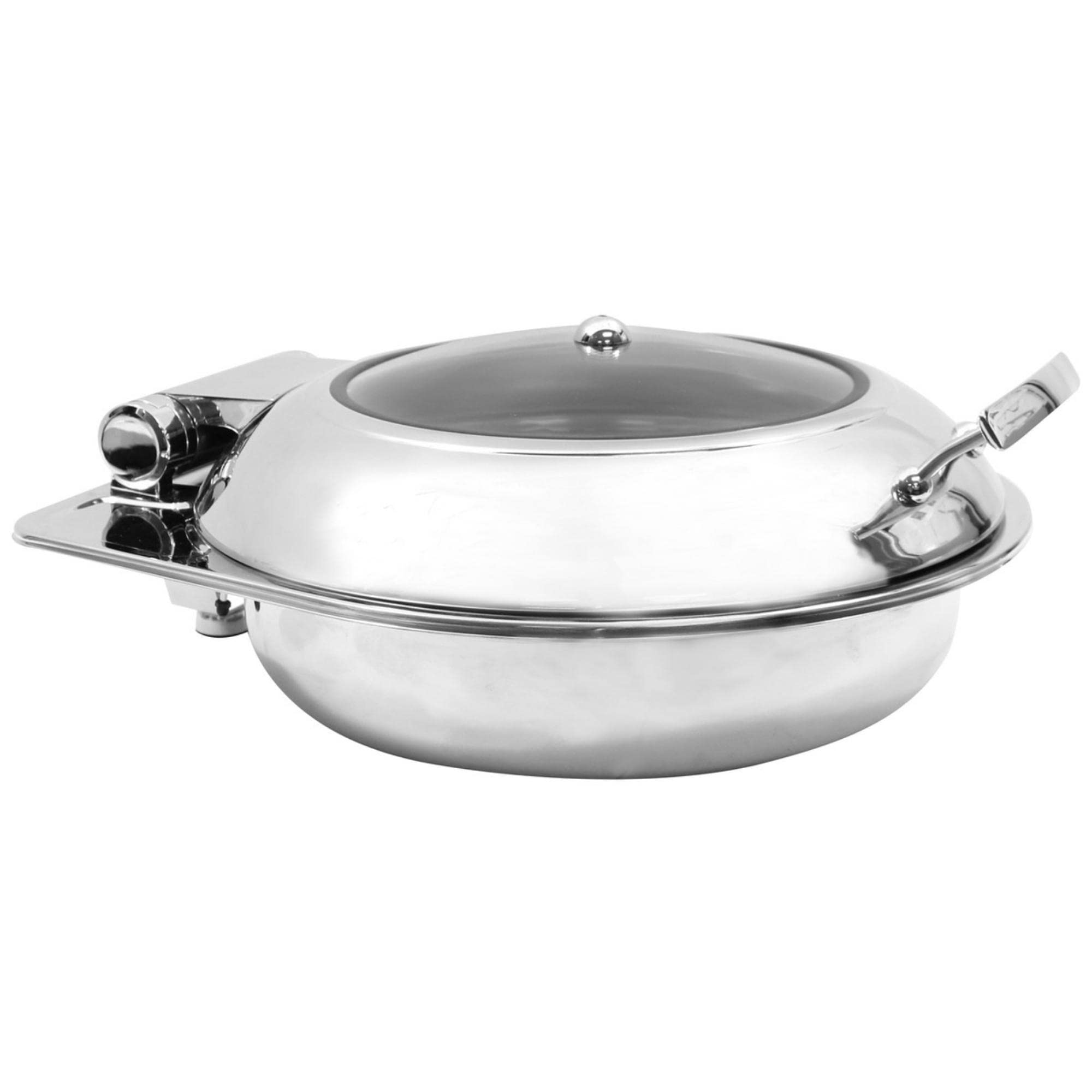 TableCraft CW40165 Stainless Steel Induction Chafing Dish, 6 Qt Capacity, Round with Quick View Window, Vented, Slow Closing Saf