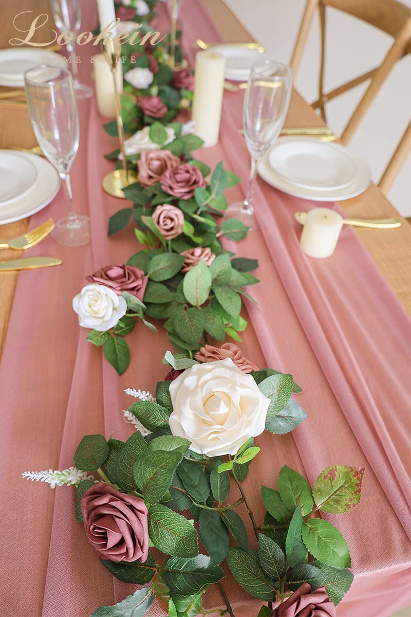 Lookein 10 Feet Mauve Chiffon Table Runner Sheer Wedding Table Cloth 29X120 Inches Rustic Wedding Decorations French Chiffon Tab