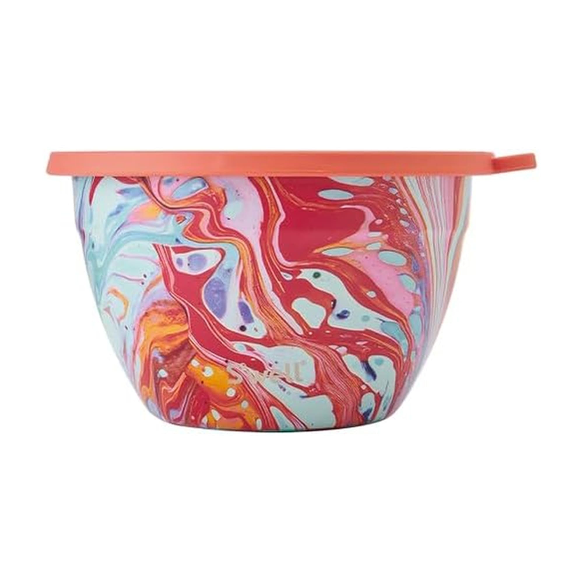 Swell Stainless Steel Salad Bowl Kit 64oz, Marble Swirl, Comes with 2oz Mini Canister and Removable Tray for Organization, Leak
