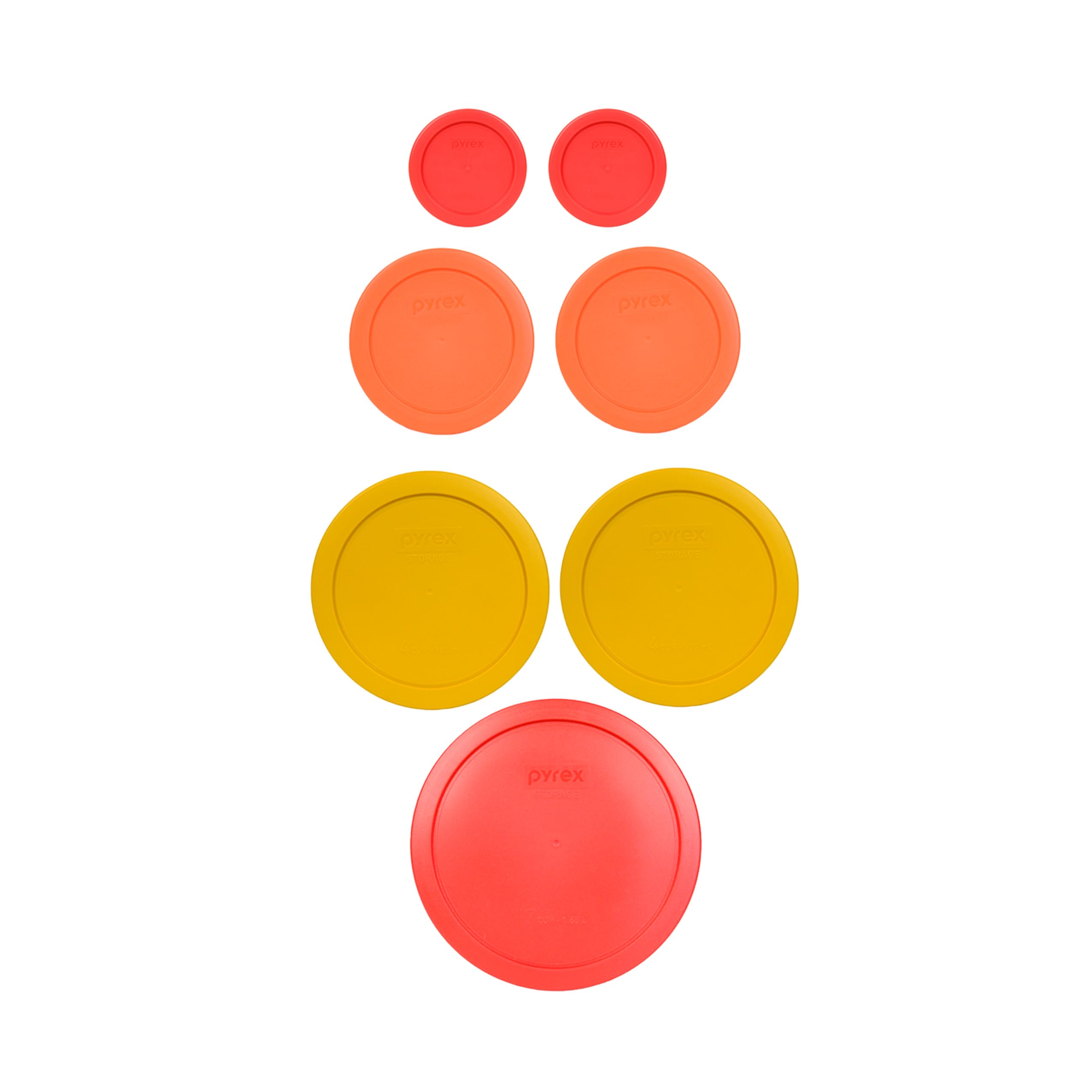 Pyrex (2) 7202-Pc 1-Cup, (2) 7200-Pc 2-Cup, (2) 7201-Pc 4-Cup, & (1) 7402-Pc 6/7-Cupfood Storage Plastic Replacement Lid - Made