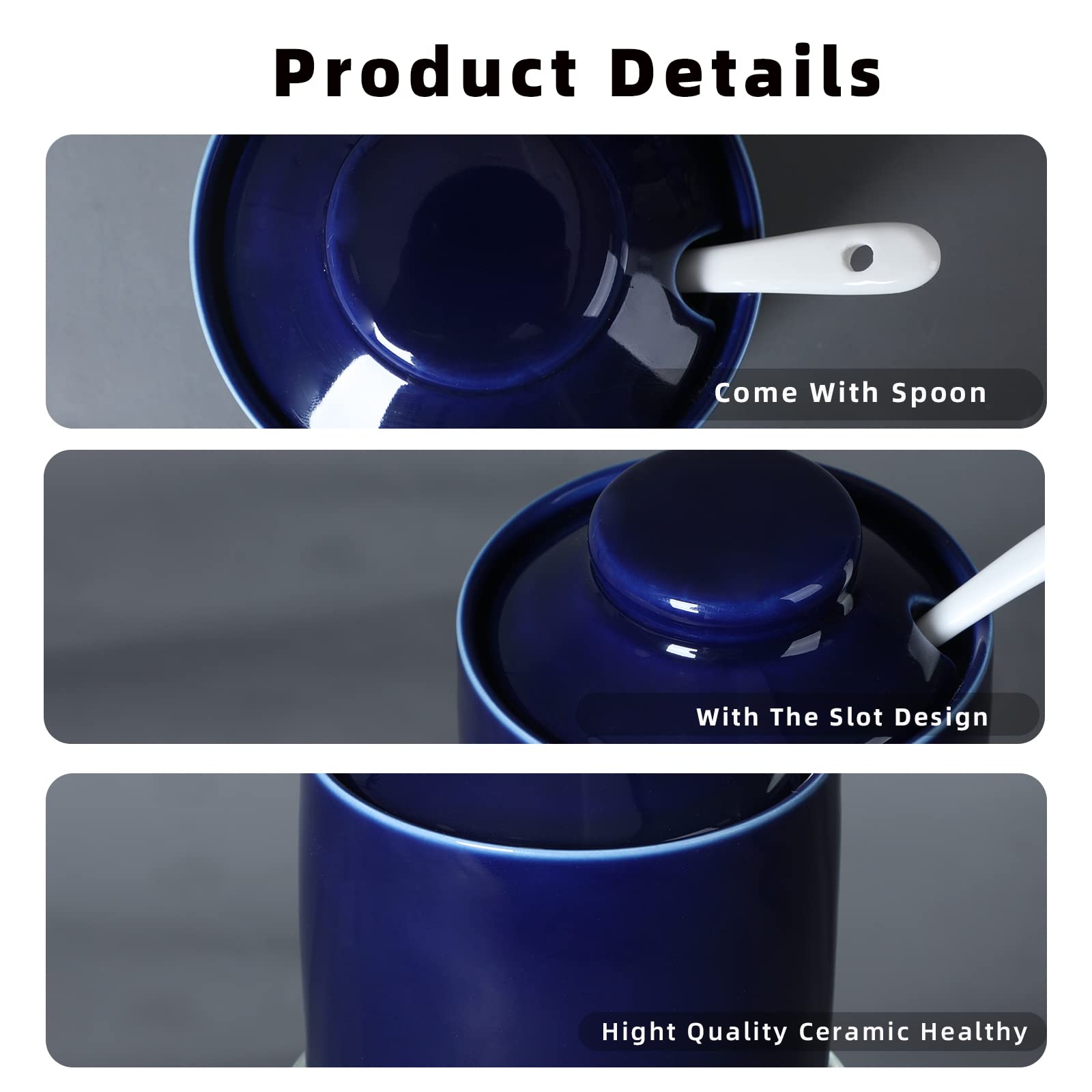 Ontube Ceramic Sugar Bowl With Lid And Spoon,Porcelain Sugar Pot,8Oz (Navy)