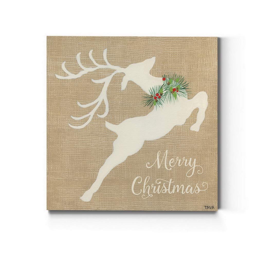 Renditions Gallery Merry Christmas Reindeer Wall Art, Cute Christmas & Winter Artwork, Festive Red & Green, Premium Gallery Wrap