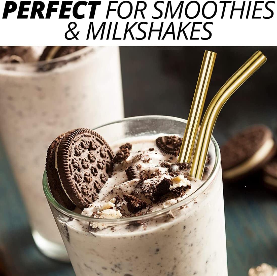 Vinaco 8.5'' &10.5'' Big Smoothie Straws & Milkshake Straws, 6Pcs Food-Grade Stainless Steel Straws 0.5'' Wide Mouth Straw For B