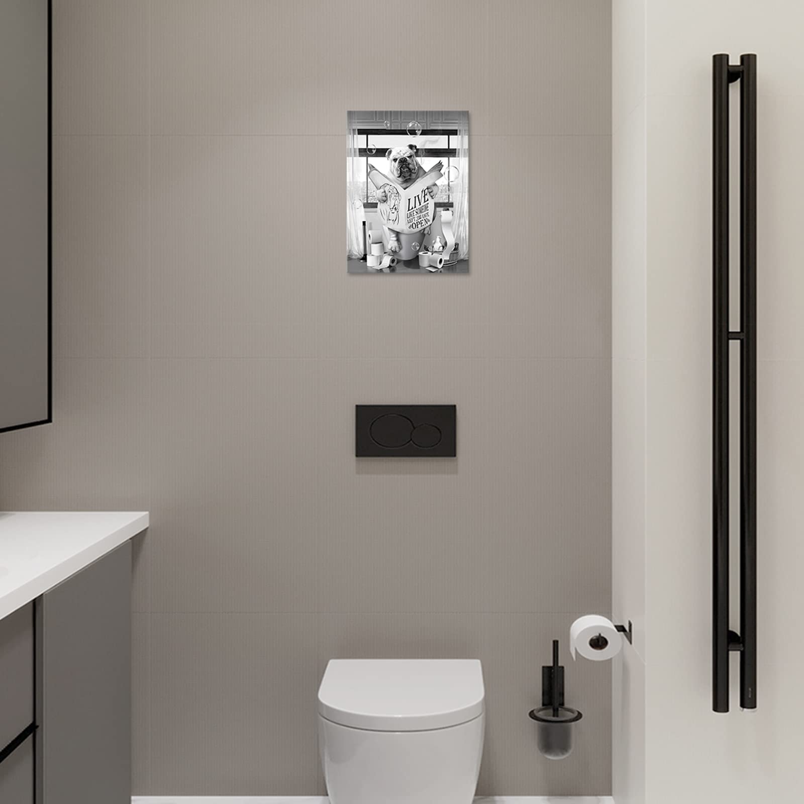 Black And White Dog Bathroom Decor Funny Dog Wall Art Boxer Read Newspaper Picture Morden Bathroom Paintings For Wall Home Decor