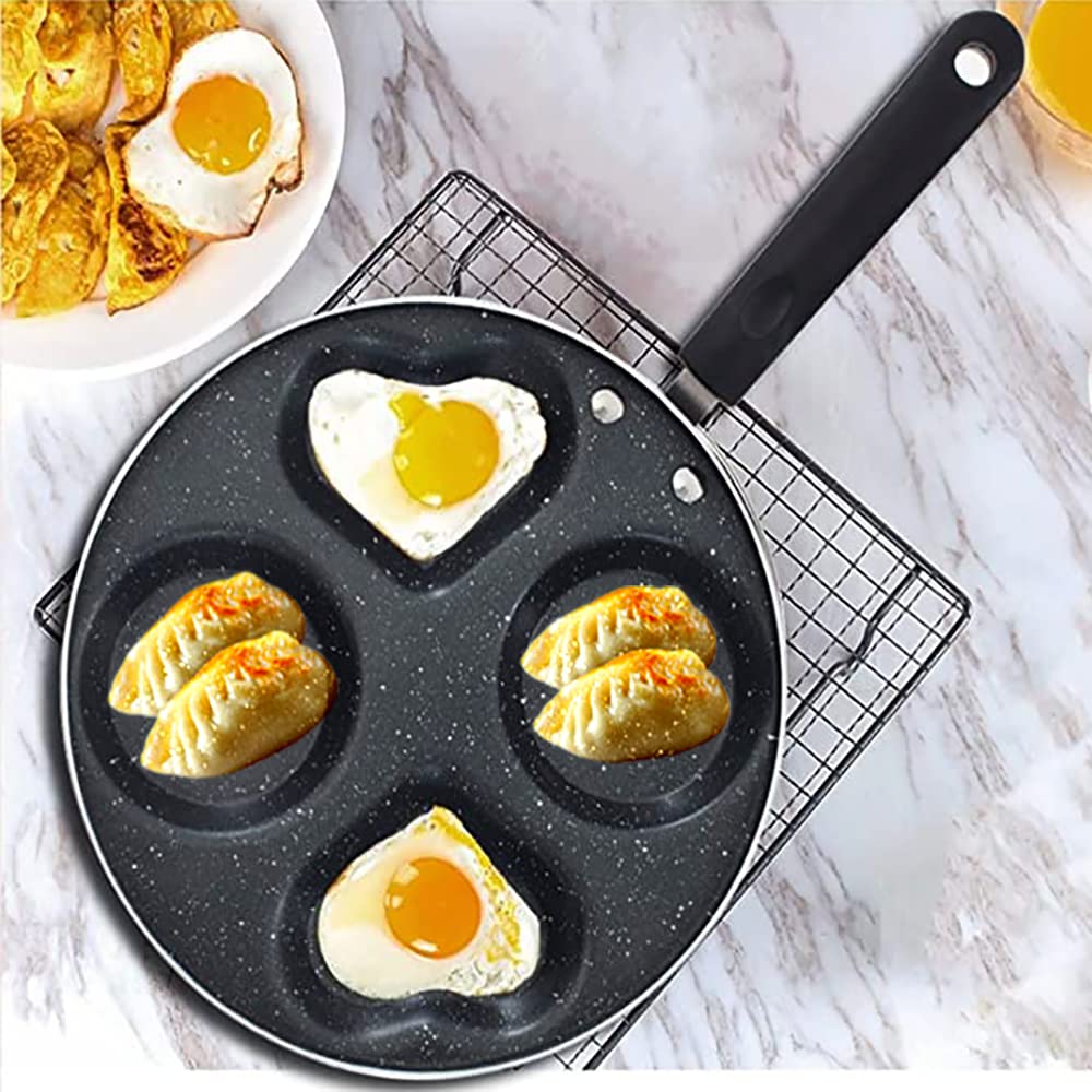 Jieqijiaju Egg Frying Pan 4 Cup, Nonstick Pancake Pan Heart Shape Egg Cooker Pan Blini Griddle Crepe Pan Silver Dollar Pancake M