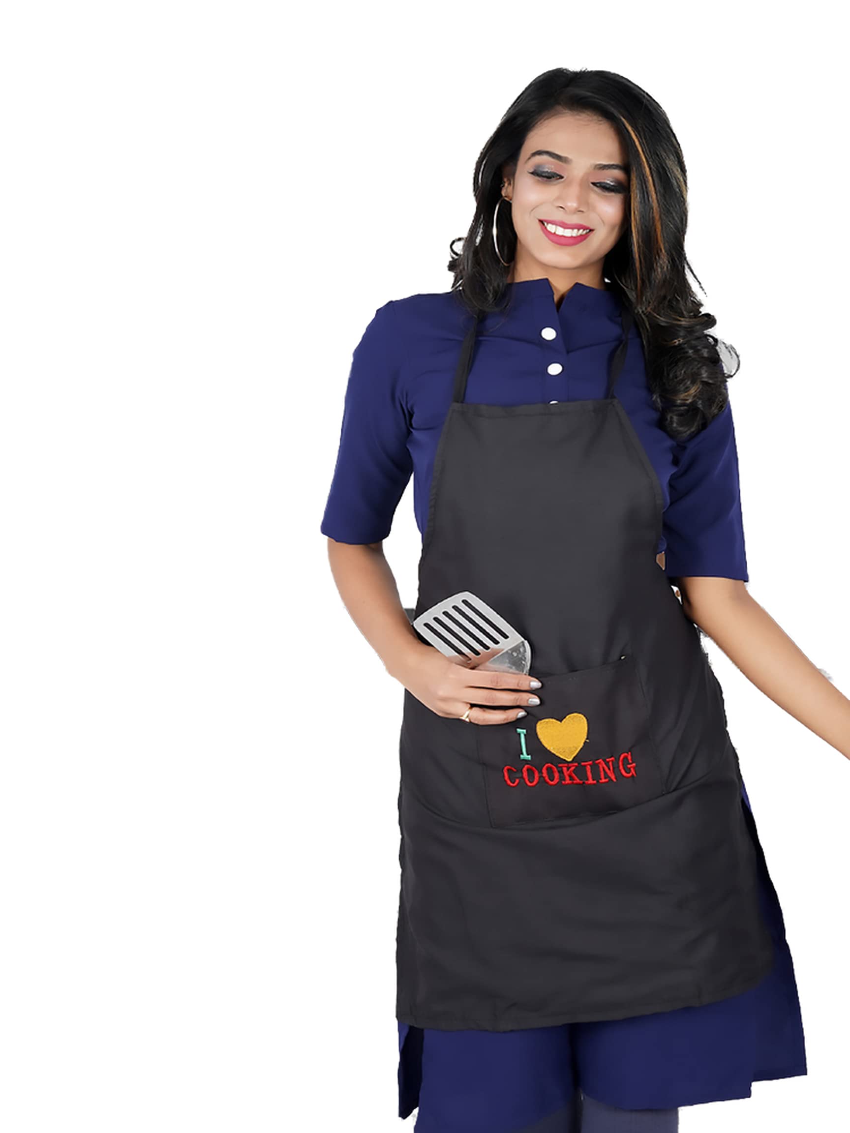 Kanushi Industries Apron For Kitchen Waterproof With Front Pocket(Black)(Apron1 Pcplainblackcook)