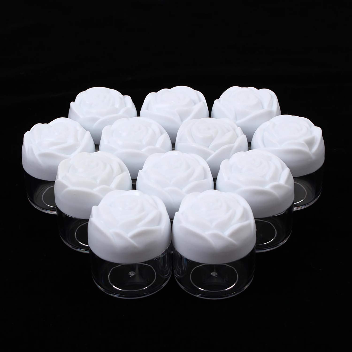 Ronrons 24 Pieces Rose Flower Shaped Empty Pot Jars Round Clear Leak Proof Plastic Cosmetic Container Jar With Lids For Travel S
