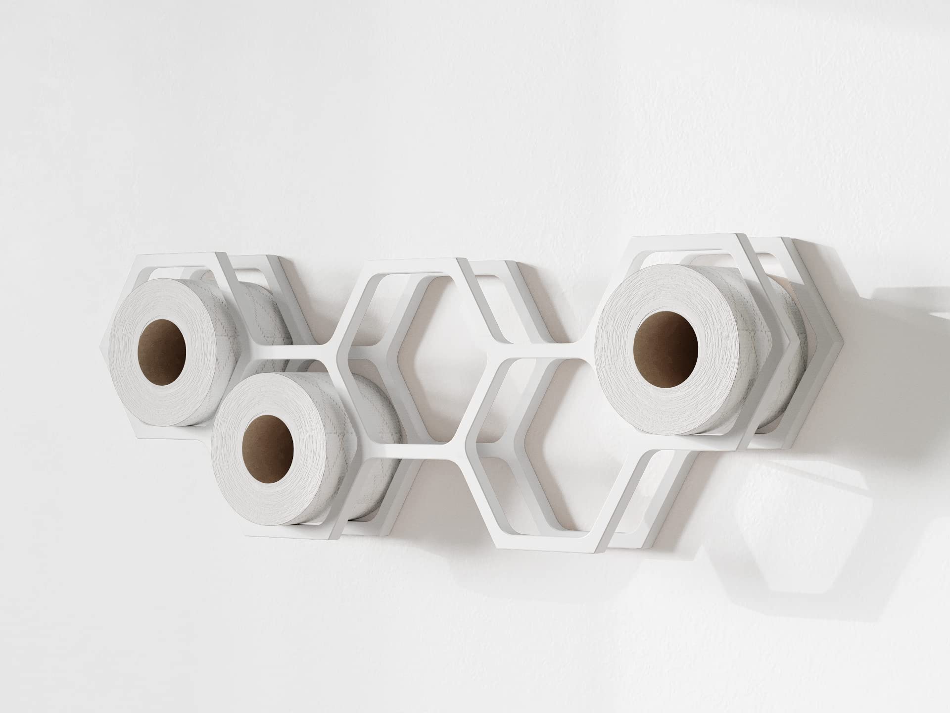 Wood Toilet Paper Holder Toilet Paper Shelf Wood Holder for Toilet Paper Honeycomb (White)