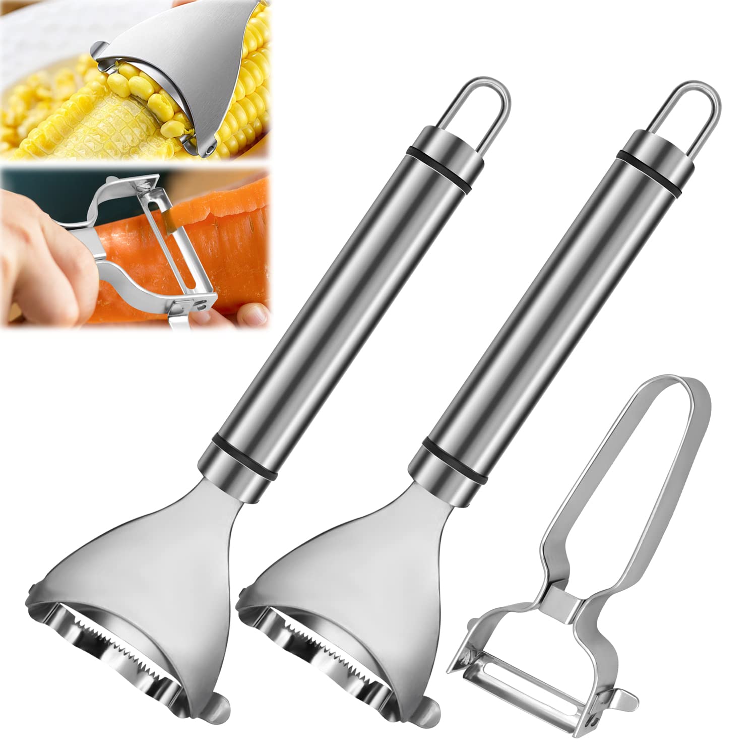 Abnaok Stainless Steel Corn Peeler, Magic Corn Cob Stripper Tool,Premium Stainless Steel Corn Thresher With Ergonomic Handle,Cor