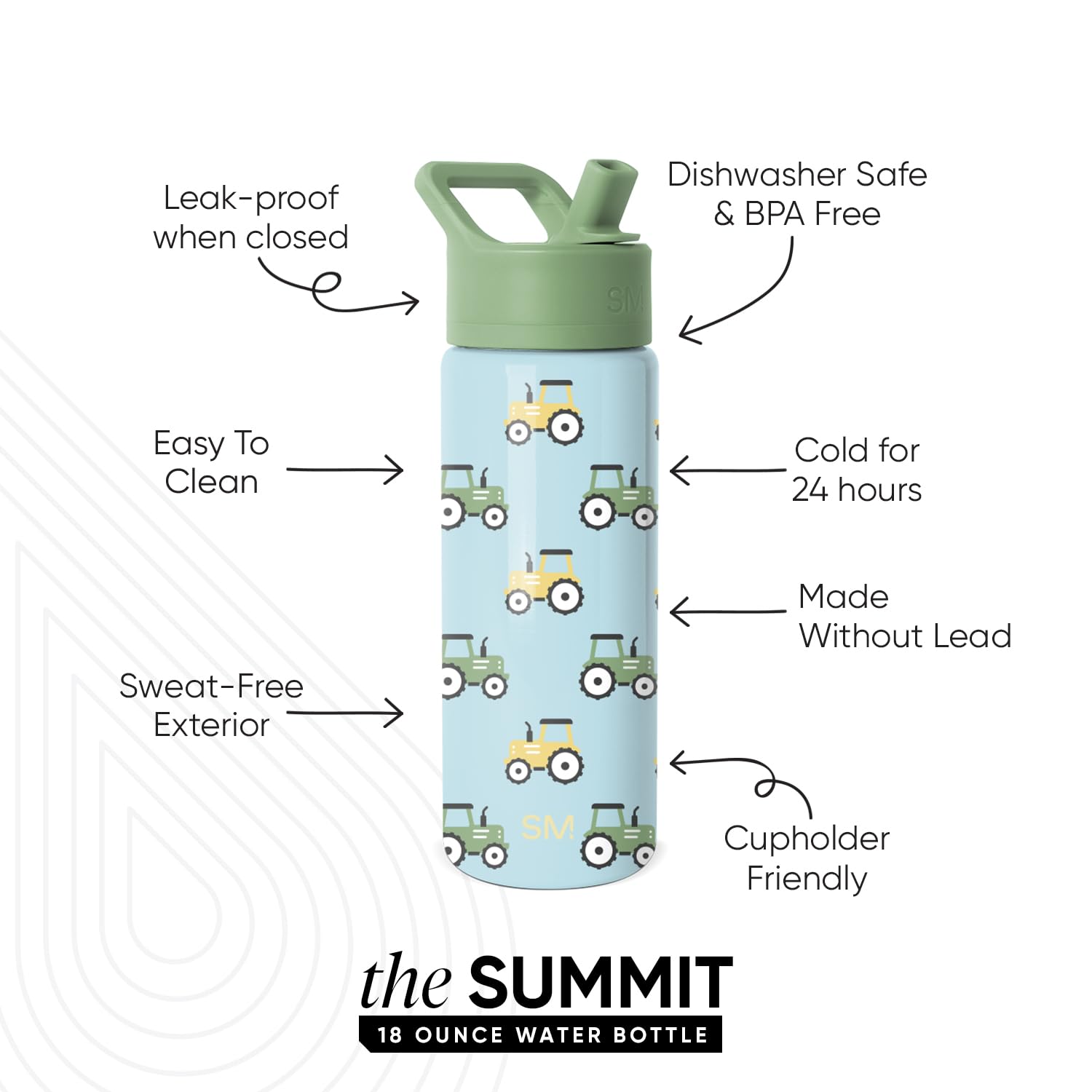 Simple Modern Kids Summit Water Bottle with Straw Lid | 18oz Stainless Steel Cup Insulated Tumbler for Toddlers, School | Tracto