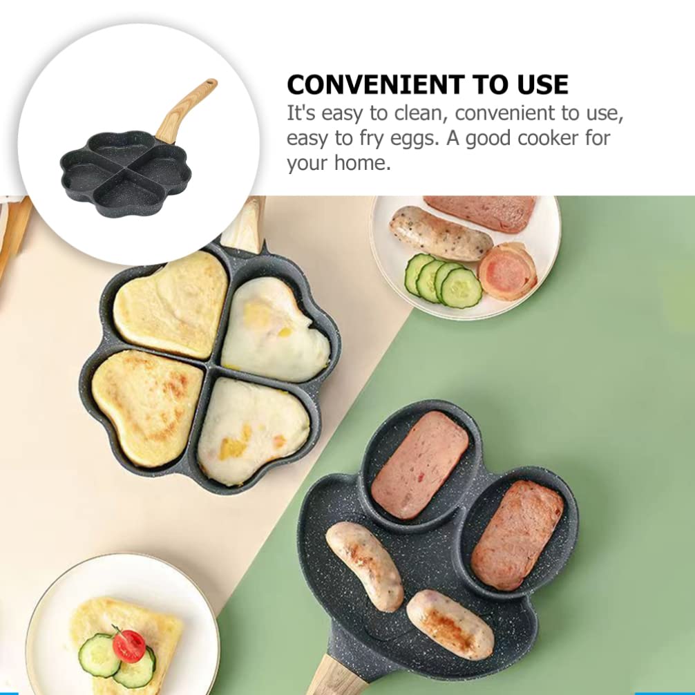 Hemoton Egg Frying Pan Heart Shape Aluminum Omelet Pan Fried Egg Pan Skillet With Wooden Handle Pancake Pan Non Stick Egg Cooker