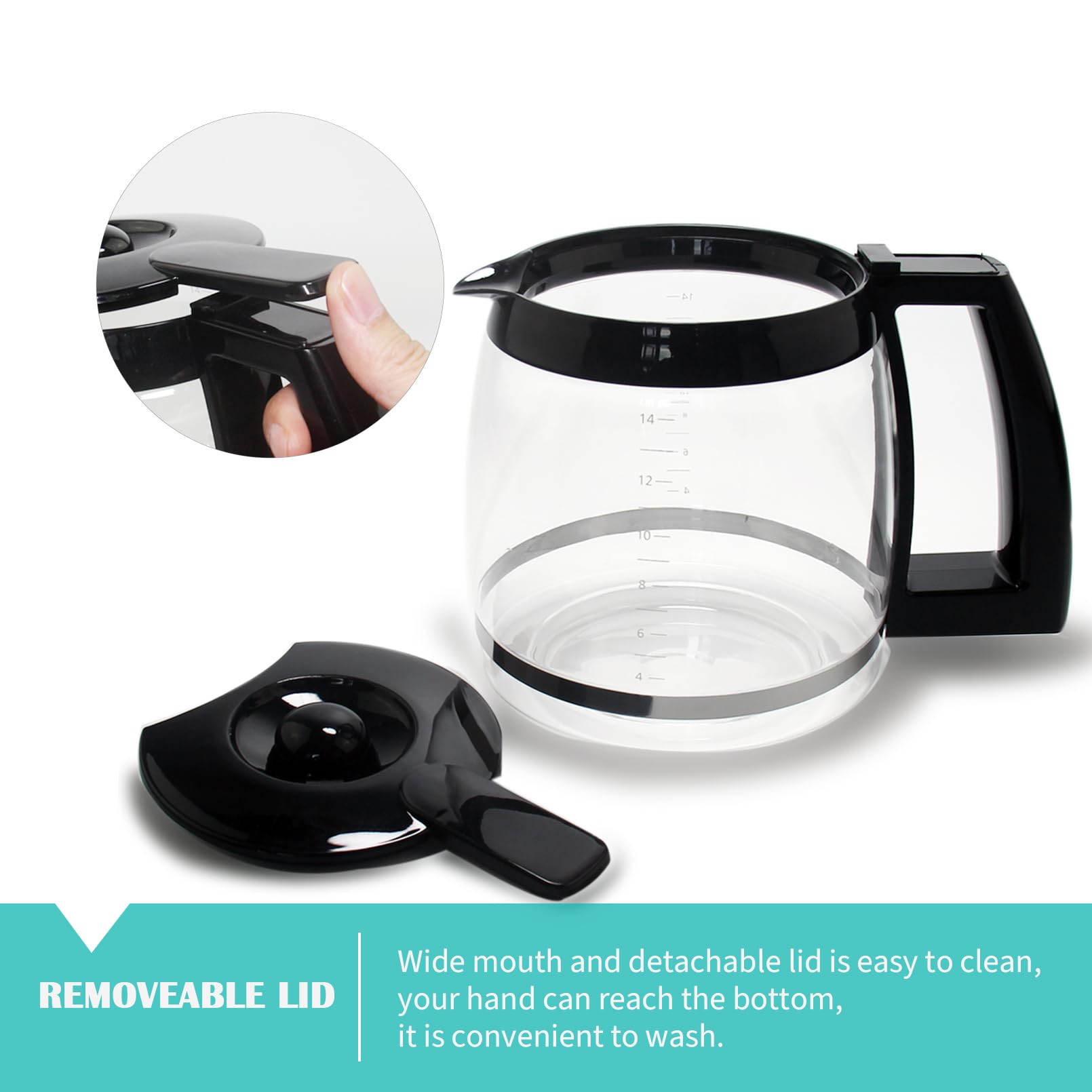 14-Cup Glass Replacement Coffee Carafe Compatible With Cuisinart Coffee Maker Models Dcc-2200, Dcc-2600, Dcc-2800, Dcc-3200, And