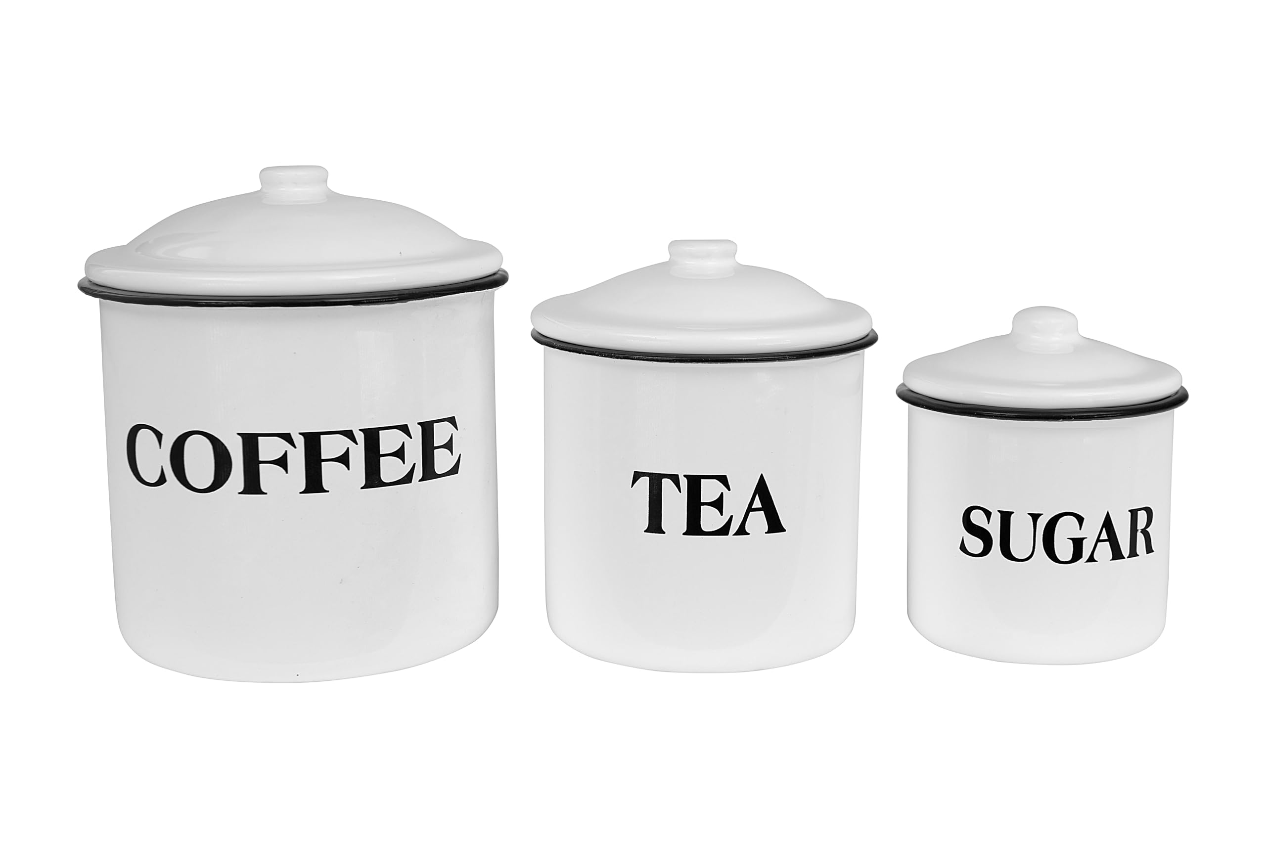 Creative Co-Op Metal Containers With Lids, Coffee, Tea, Sugar (Set Of 3 Sizes/Designs)