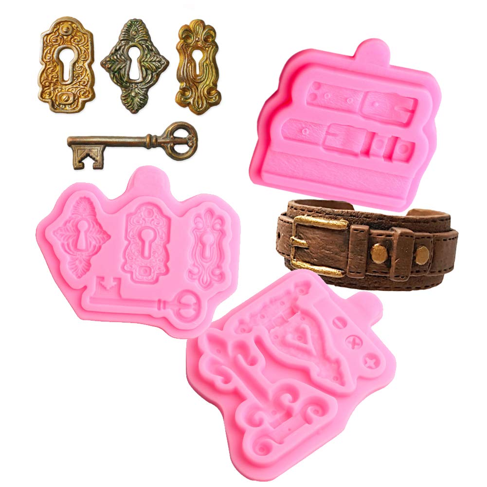 Lock Key Fondant Mold Silicone, 3 Pack Belt Clay Screws, Straps Mold For Chocolate, Cake Decorating, Cupcakes Sugarcraft Pastry