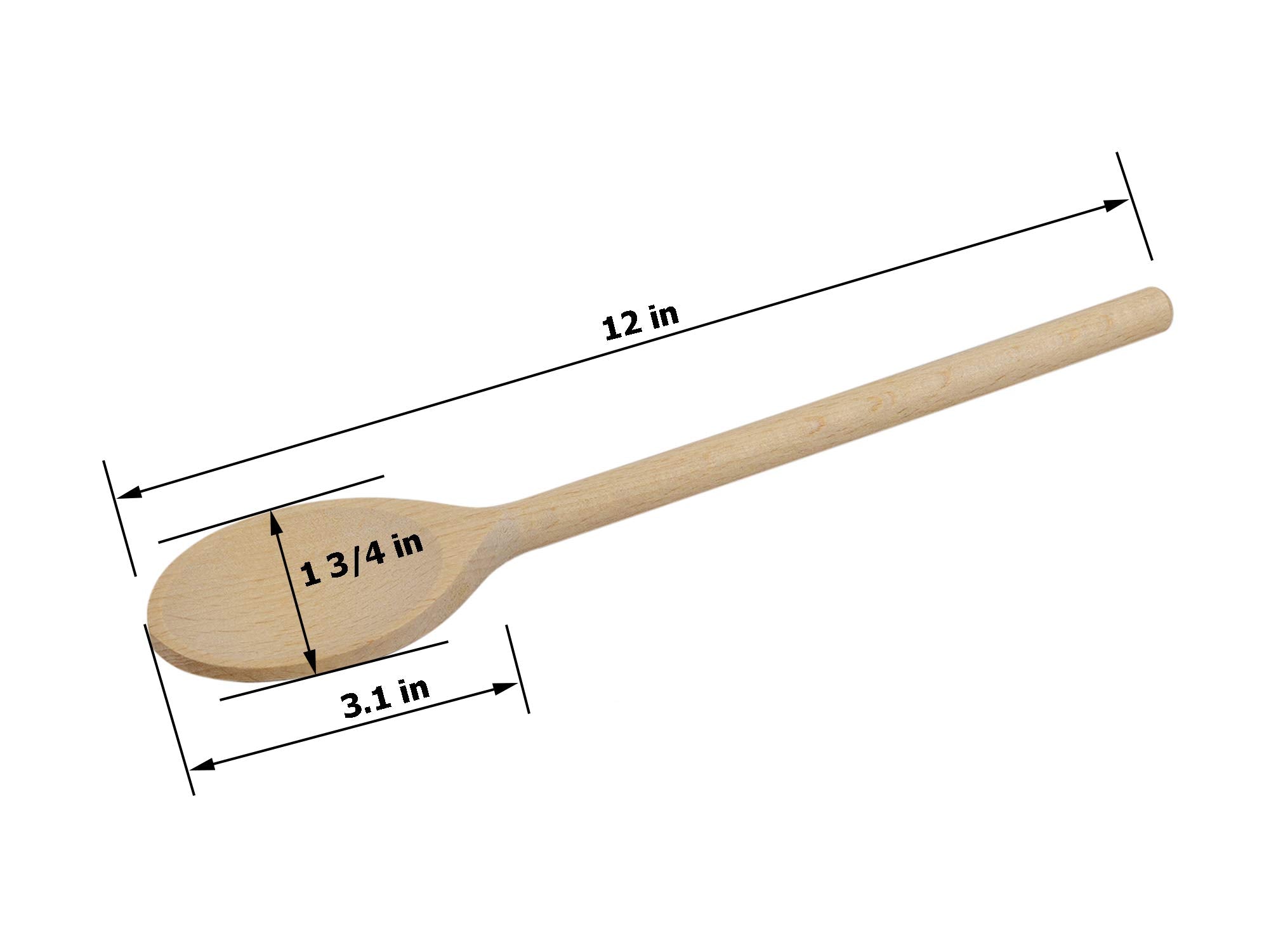12 Inch Long Wooden Spoon Set By Bicb | Natural Beechwood Mixing Spoons For Baking, Cooking & Stirring | Set Of 4 Long Wooden Sp
