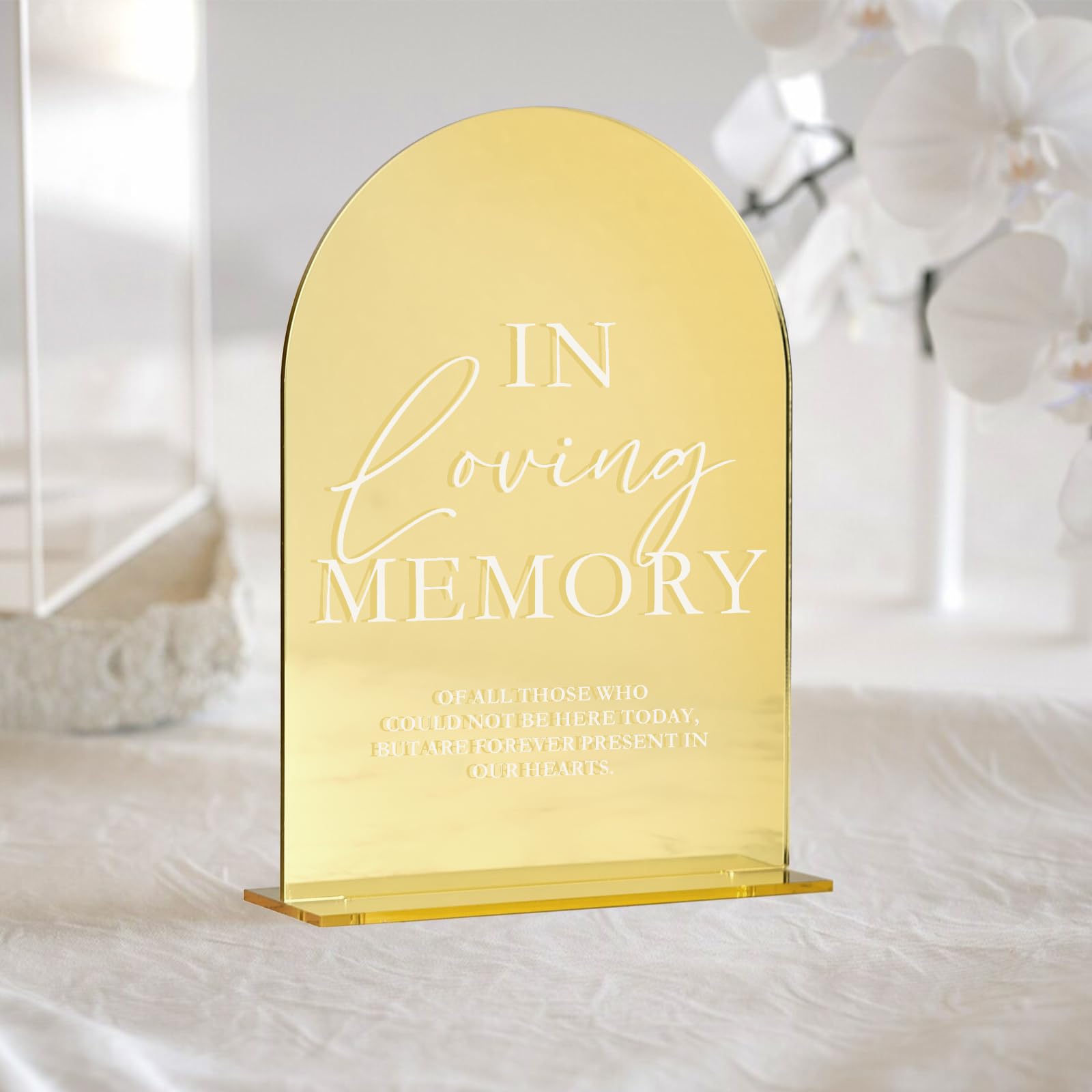 Acrylic Wedding Memory Sign with Stand- 5x7 Gold Mirror Arched Loving Memory Wedding Sign and Base,1/8 Thick | Modern Calligraph