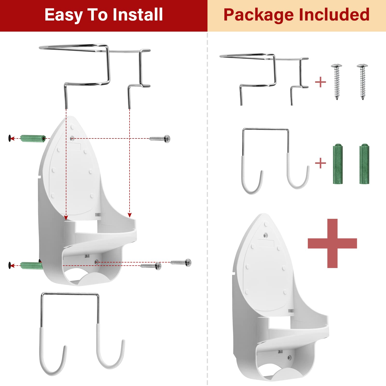 Alpinista Ironing Board Hanger Wall Mount Ironing Board Holder Wall Mount For Laundry Rooms Storage Organizer, White