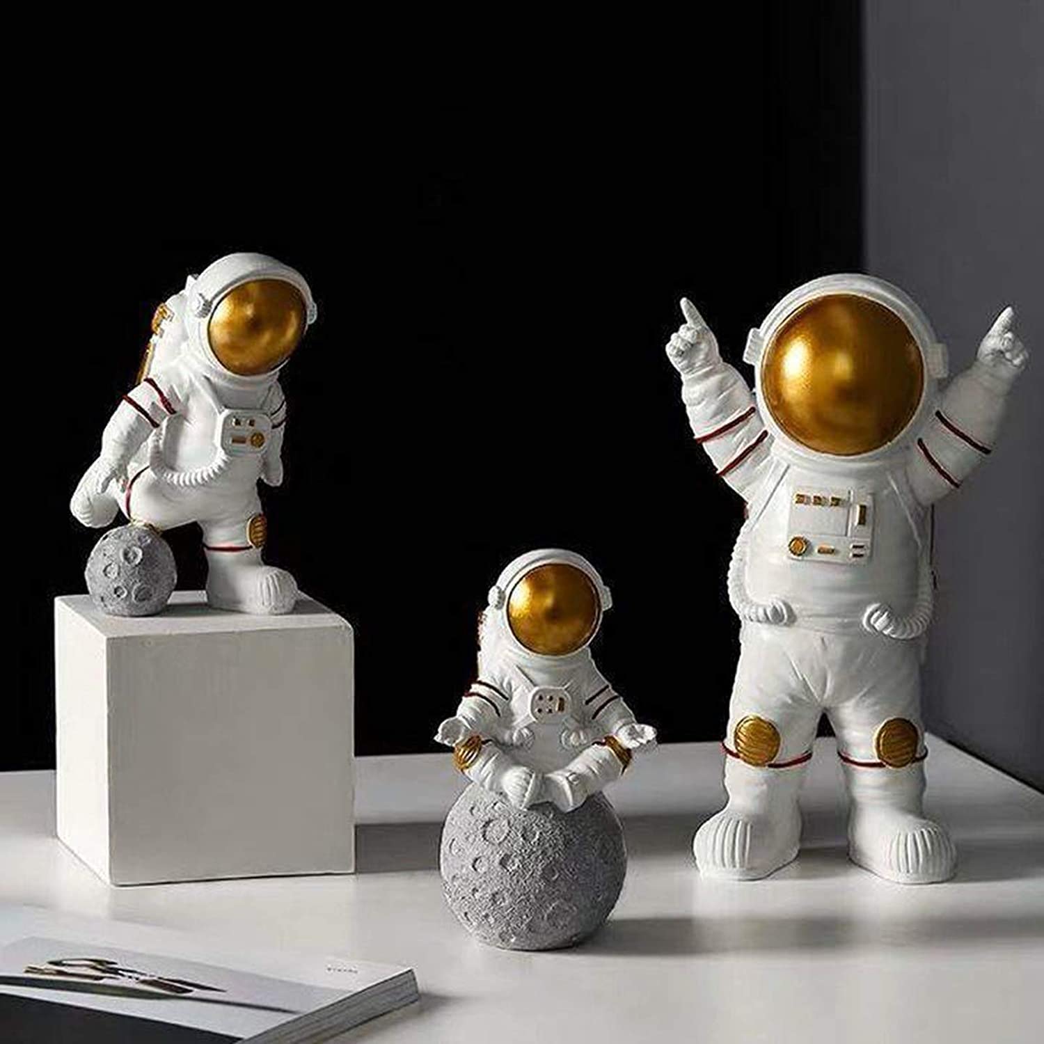 Street27 Resin Astronaut Spaceman Fantasy Statue Ornament Home Office Desktop Figurine Decors Set Of 3-Golden