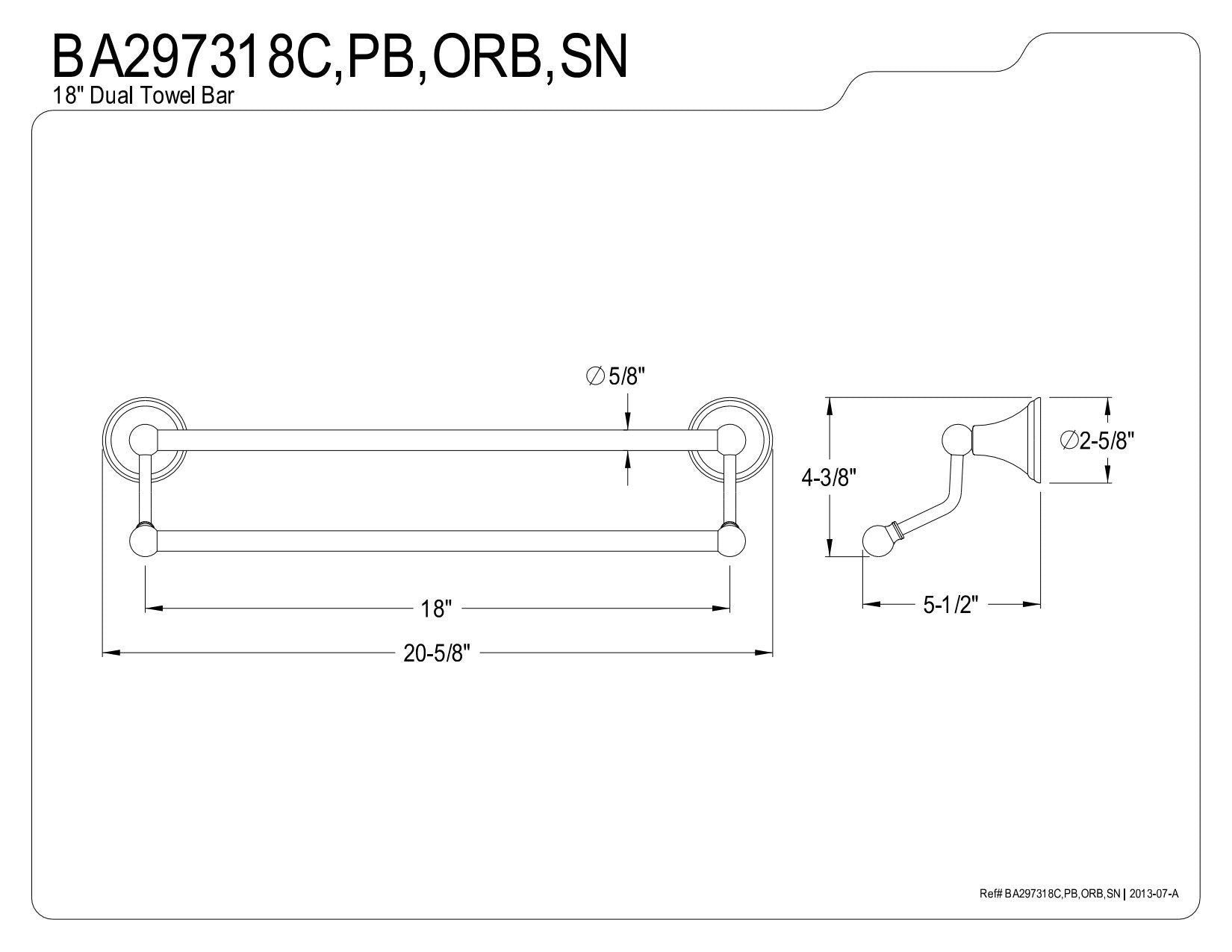 Kingston Brass BA297318C Governor 18'' Dual Towel Bar  Polished Chrome
