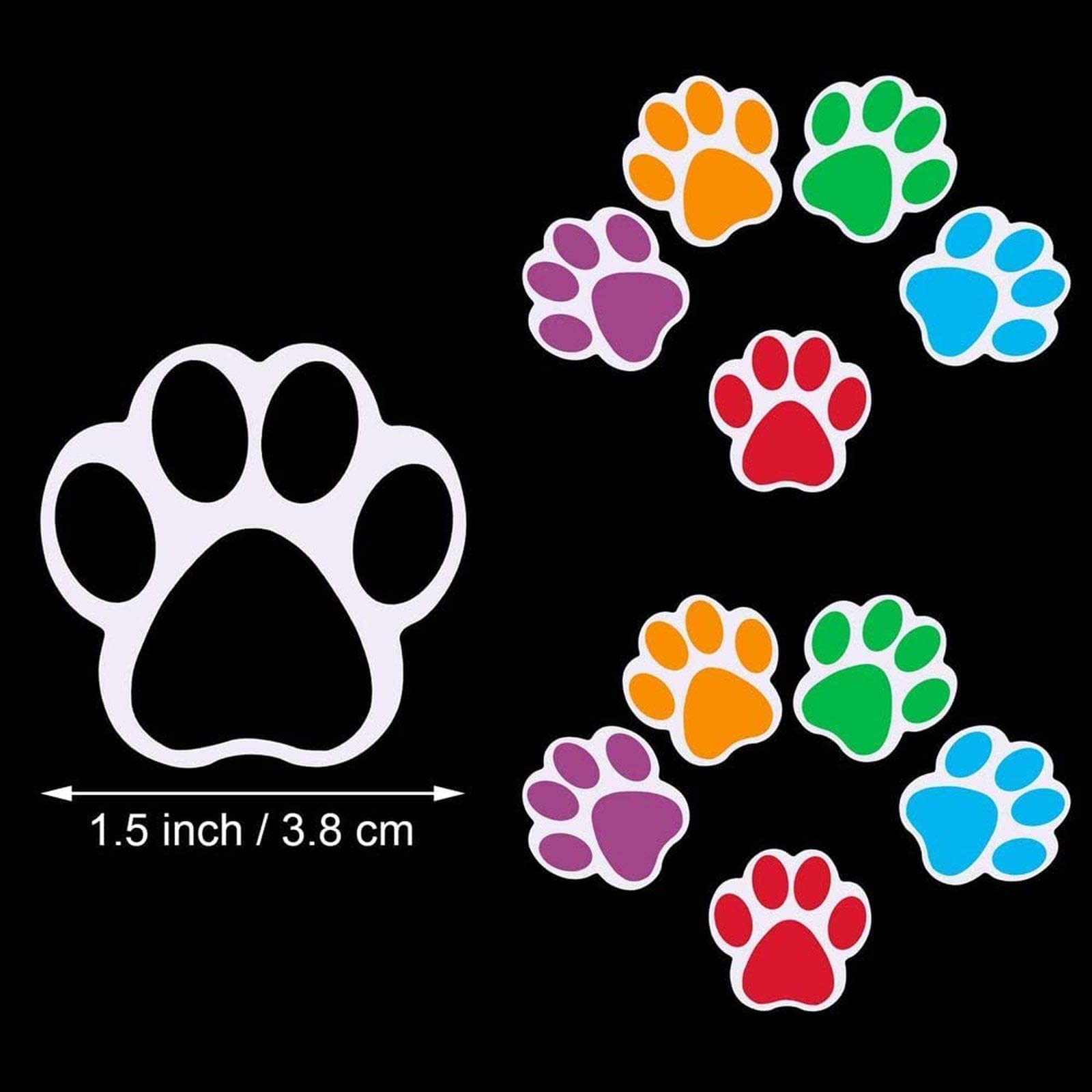 Citihomy Dog Paw Print Stickers Roll Of 500 Piece 1.5Inch Colorful Red Purple Black Cute Small Puppy Paw Labels Stickers For Kid