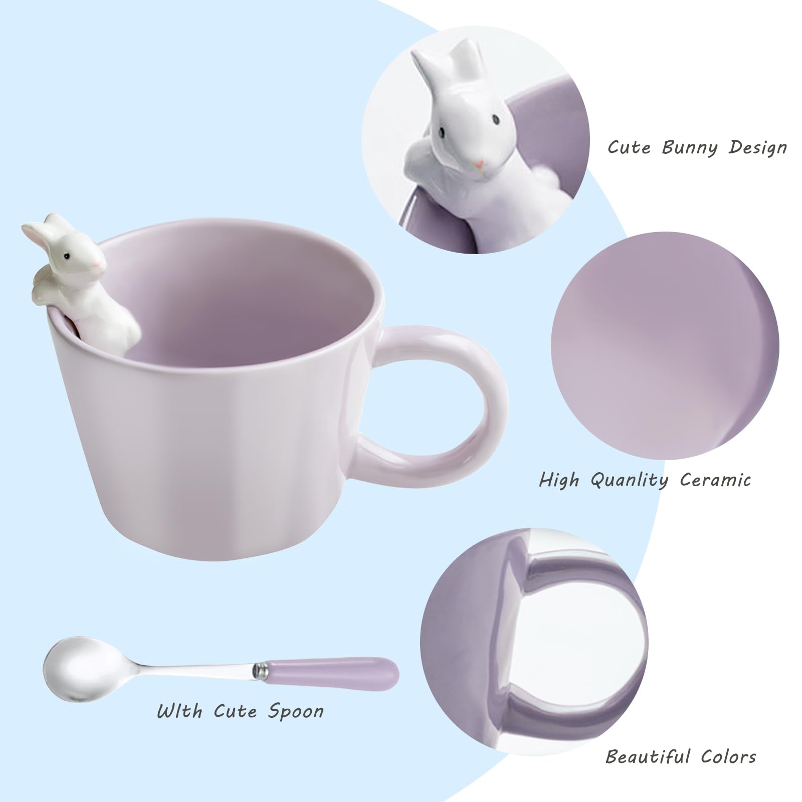 BigNoseDeer Cute Easter Bunny Mugs with 3D Rabbit Inside Ceramic Bunny Coffee Mug with Spoon Cute Gifts Easter Gifts for Women K