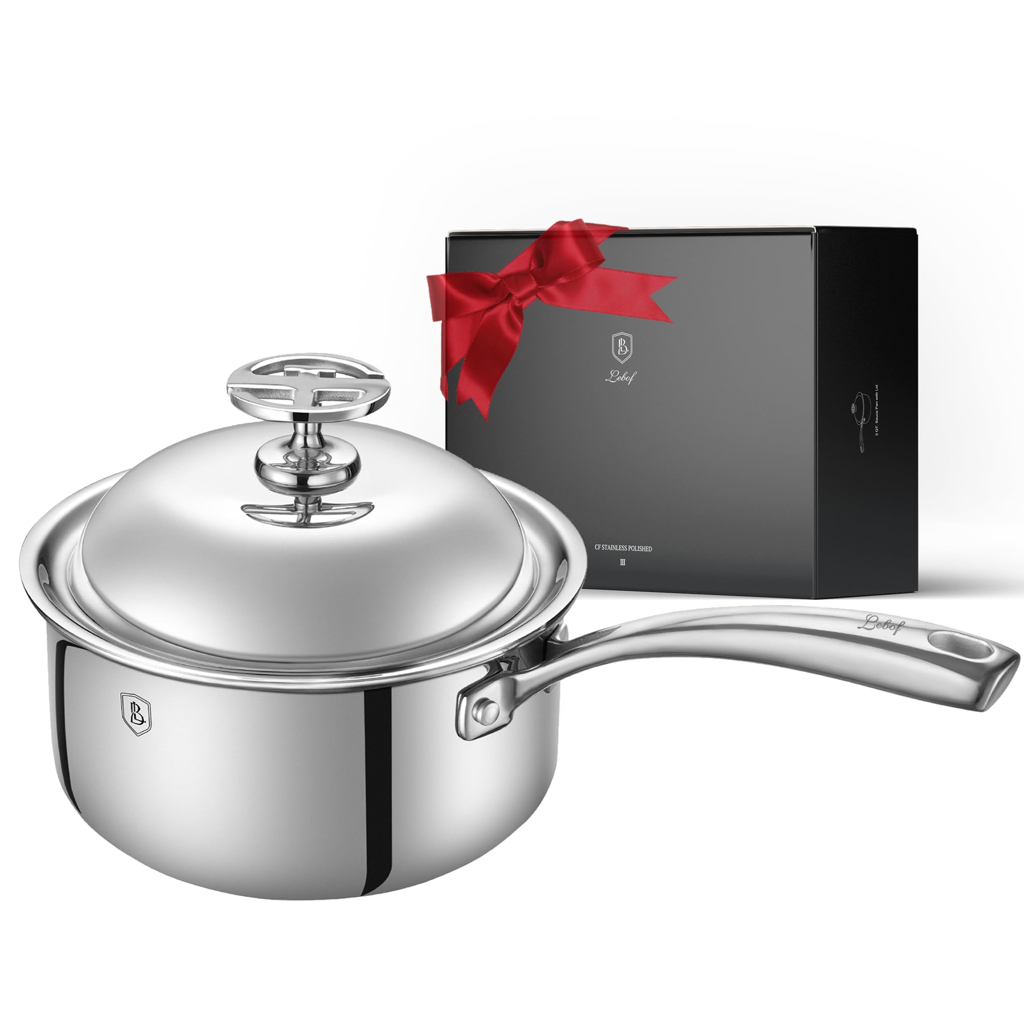 Lebof 3Quart Stainless Steel Saucepan with Lid, 5Ply Base (3+2 Design)