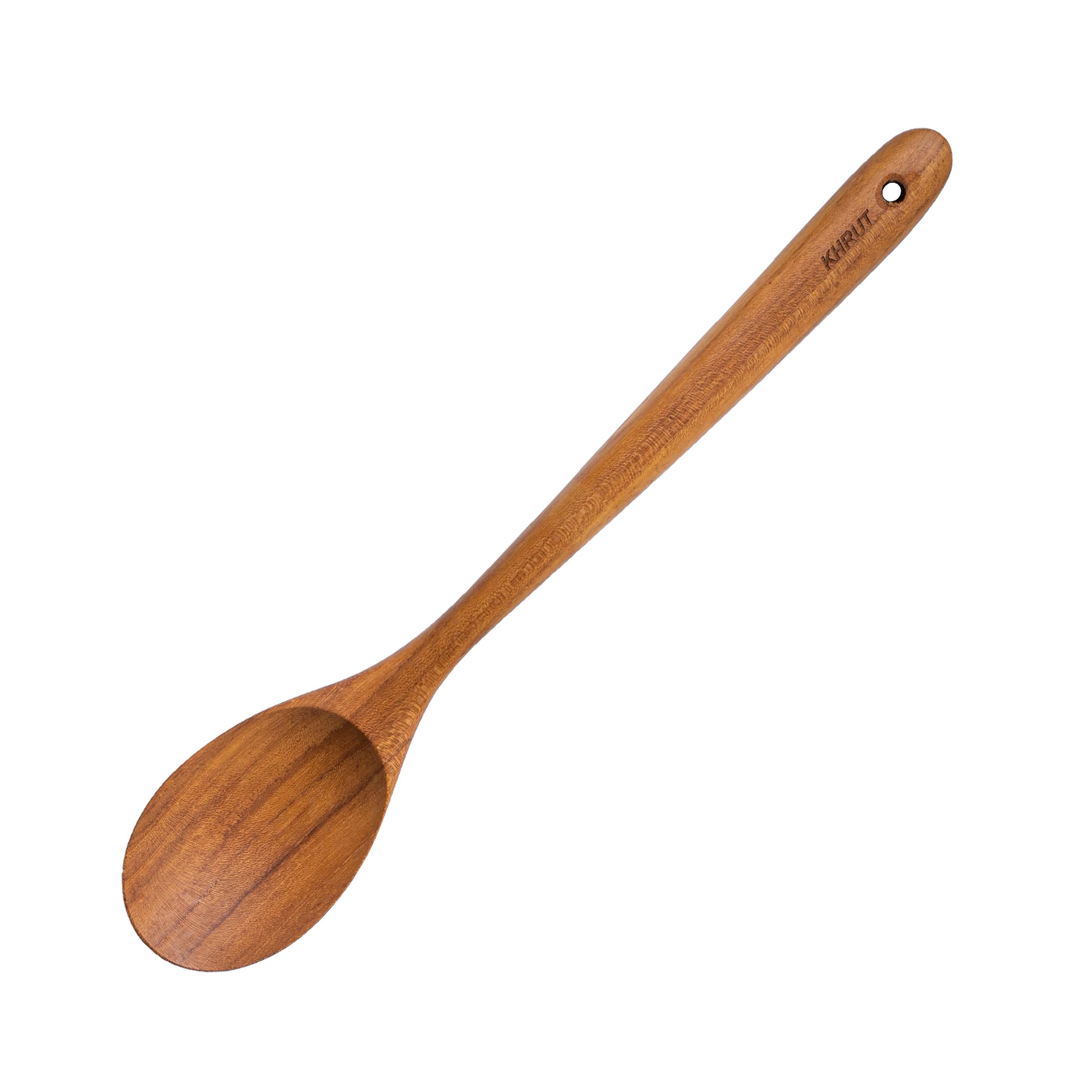 Khrut, Teak Wood Cooking Spoon, 13.5 Inch Long, Teak Wooden Utensils, Cooking Spoon, Long Handle Spoon For Cooking, Natural Teak