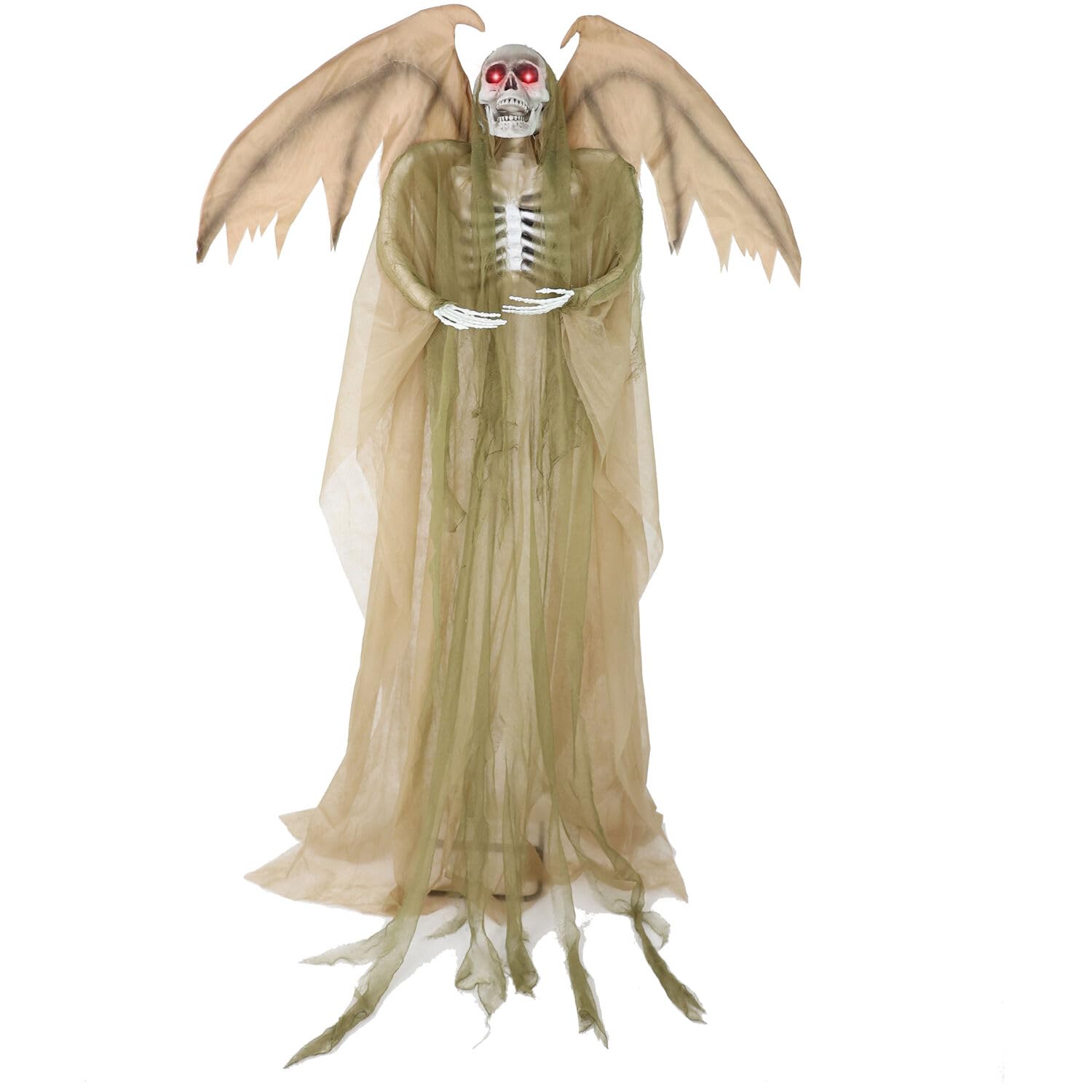 Haunted Hill Farm Lifesize Animatronic Scary Reaper with Wings with Touch Activated Lights and Sound, Battery-Operated Indoor or