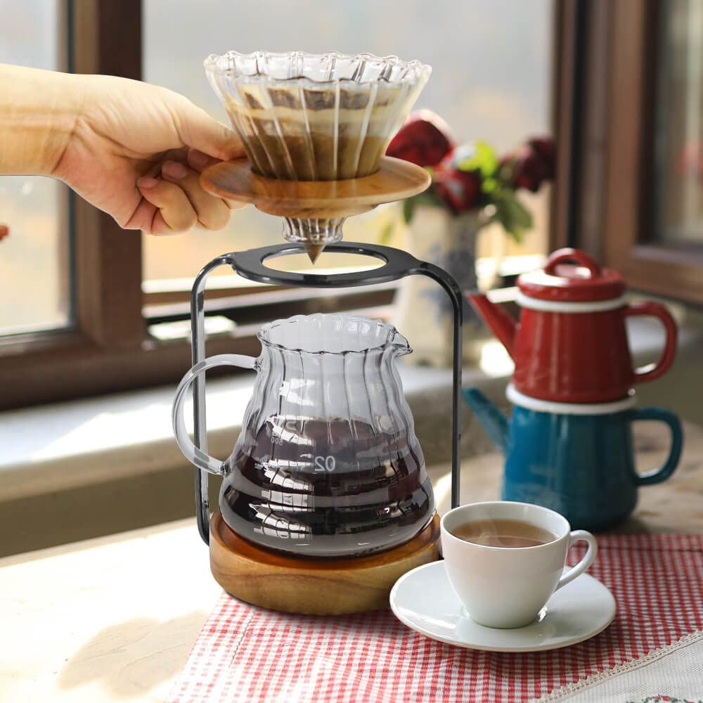 Sotech Pour Over Coffee Station Dripper Stand Coffee Filter Wooden Filter Holder Glass Server With Paper Coffee Filters, Coffee