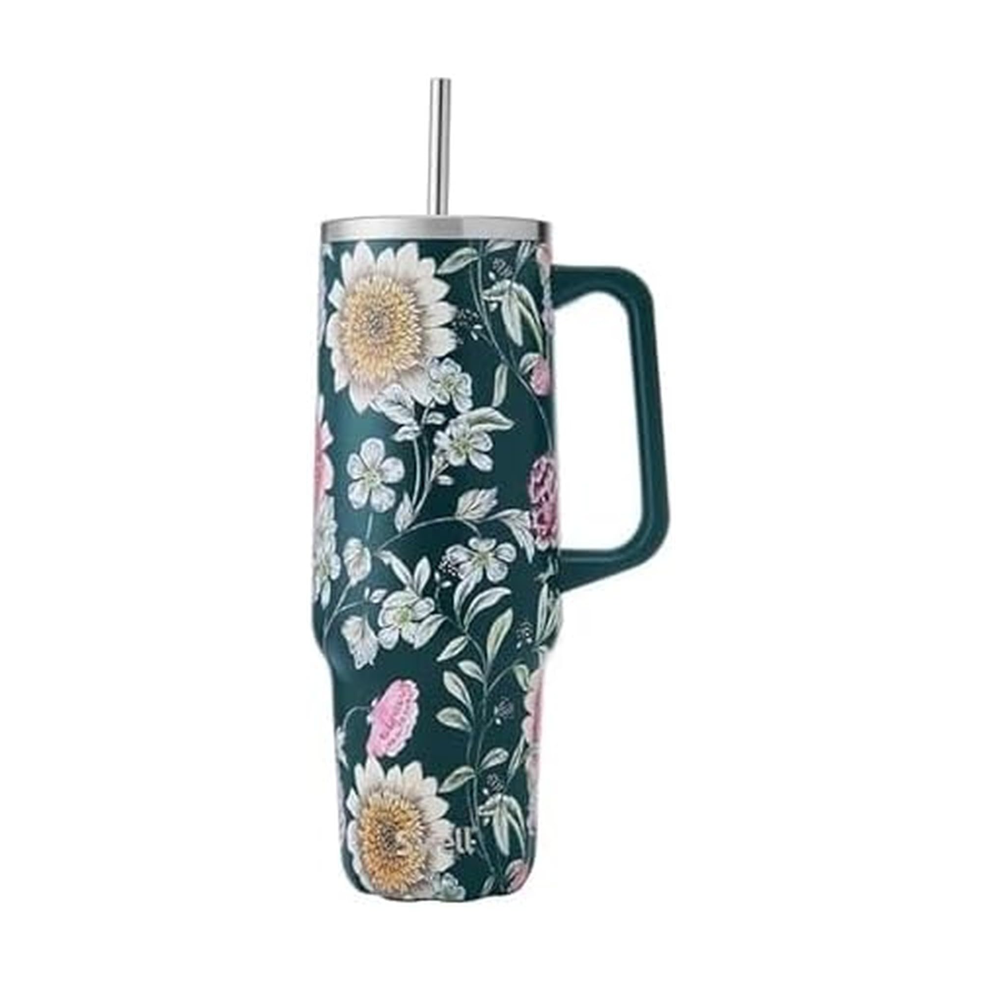 Swell Recycled Stainless Steel Tumbler XL with Straw and Handle, 40oz, Midnight Botanical, Triple Layered Vacuum Insulated Cont