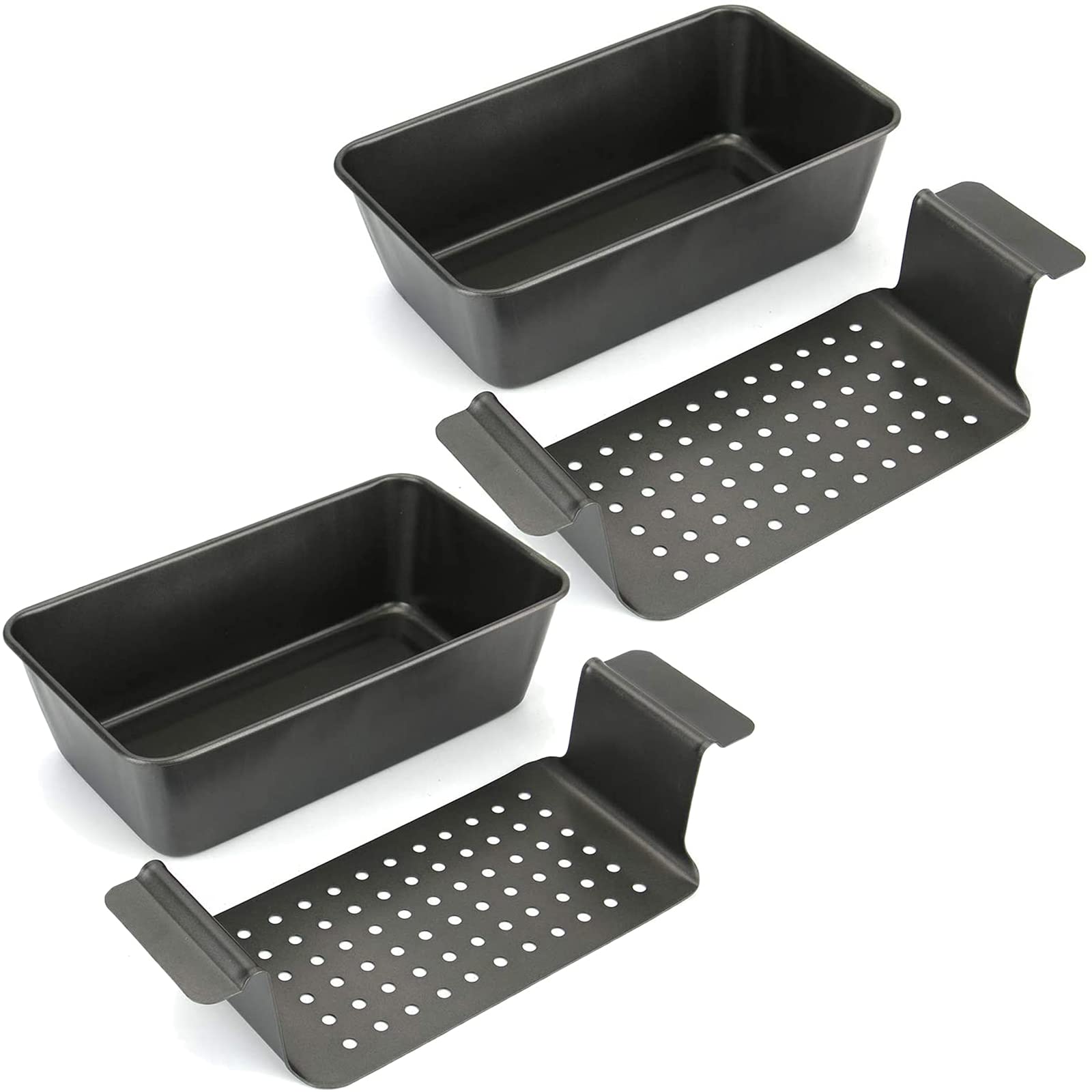 Tosnail 4-Piece Non-Stick Meatloaf Pan With Drain Bread Loaf Pan Set