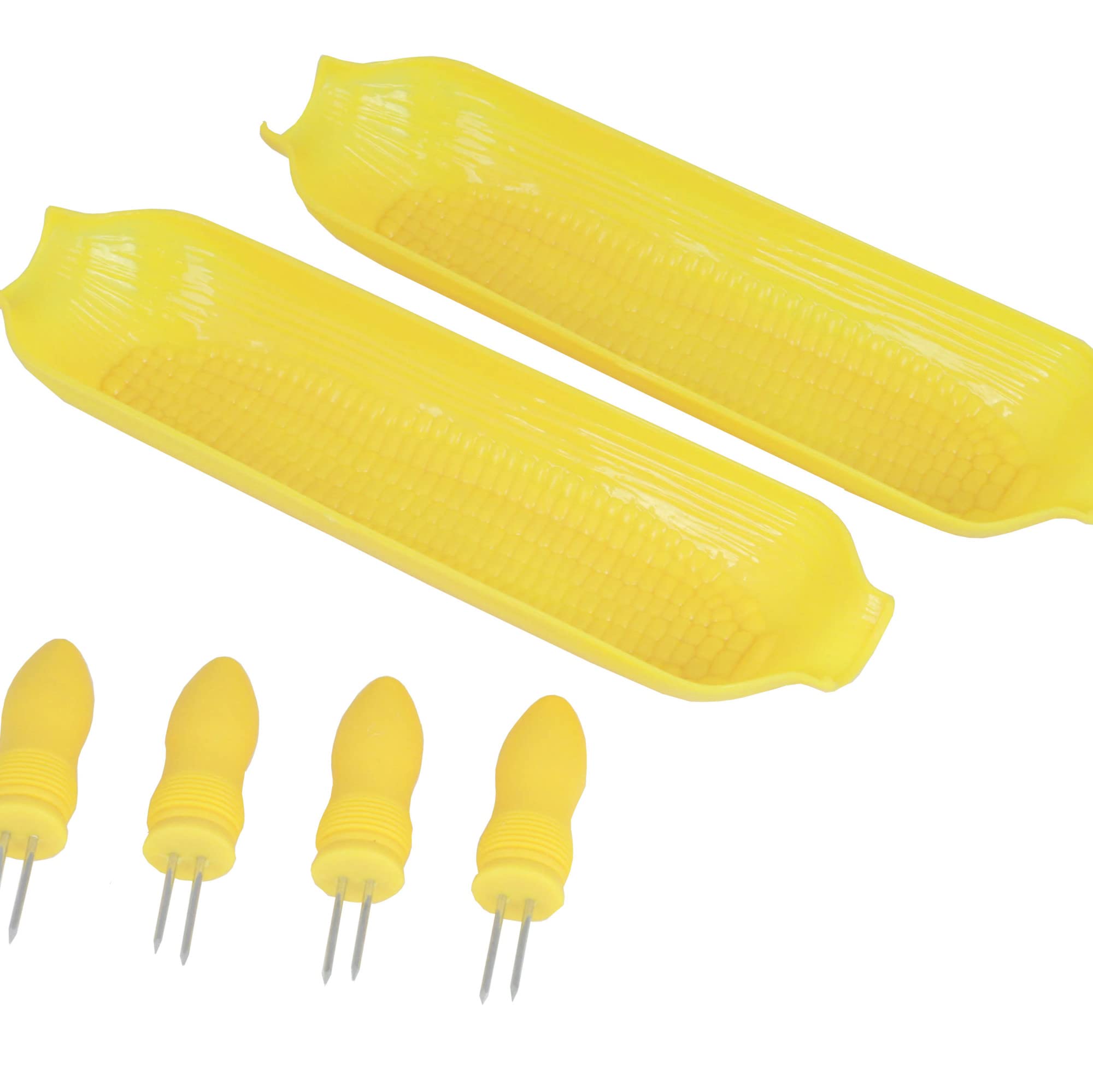 Chef Craft Select Plastic Corn Cob Dishes With Holders, 8.5 Inch 2 Dishes 4 Corn Cob Holders, Yellow