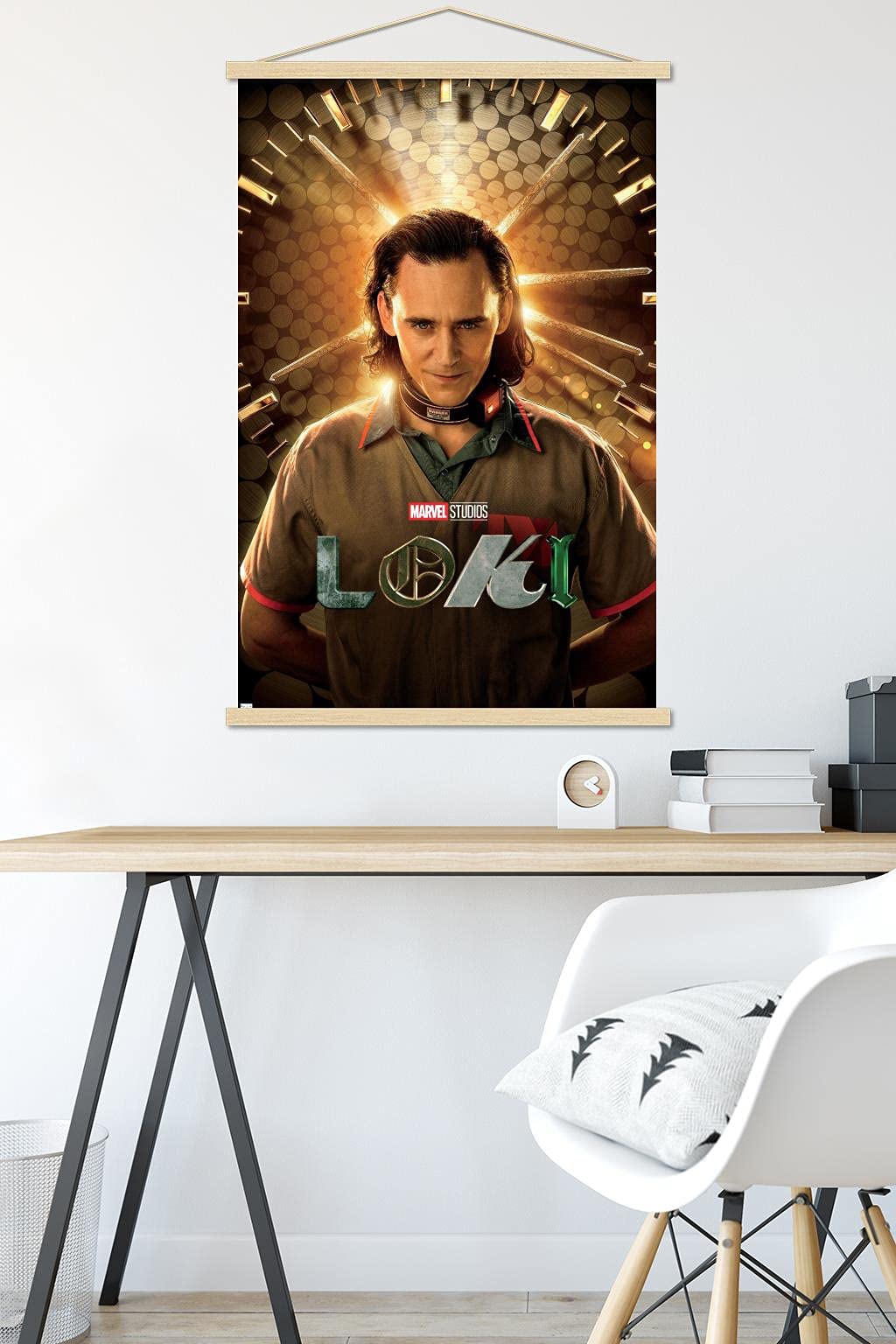 Trends International Marvel Loki-Teaser Wall Poster with Magnetic Frame  22.375'' x 34''  Print and Beechwood Hanger Bundle