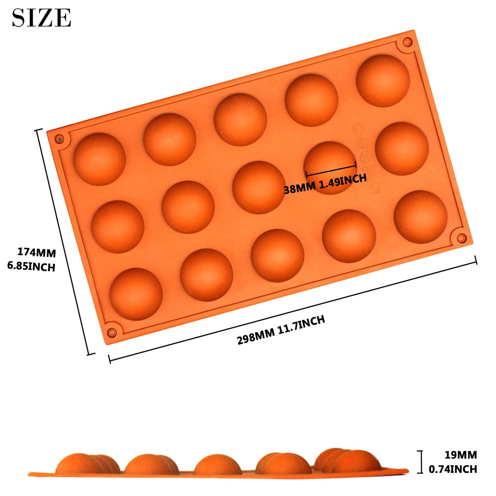 Funshowcase 15 Cavity Semi Sphere Half Round Dome Silicone Mold Chocolate Teacake Baking Tray, Orange