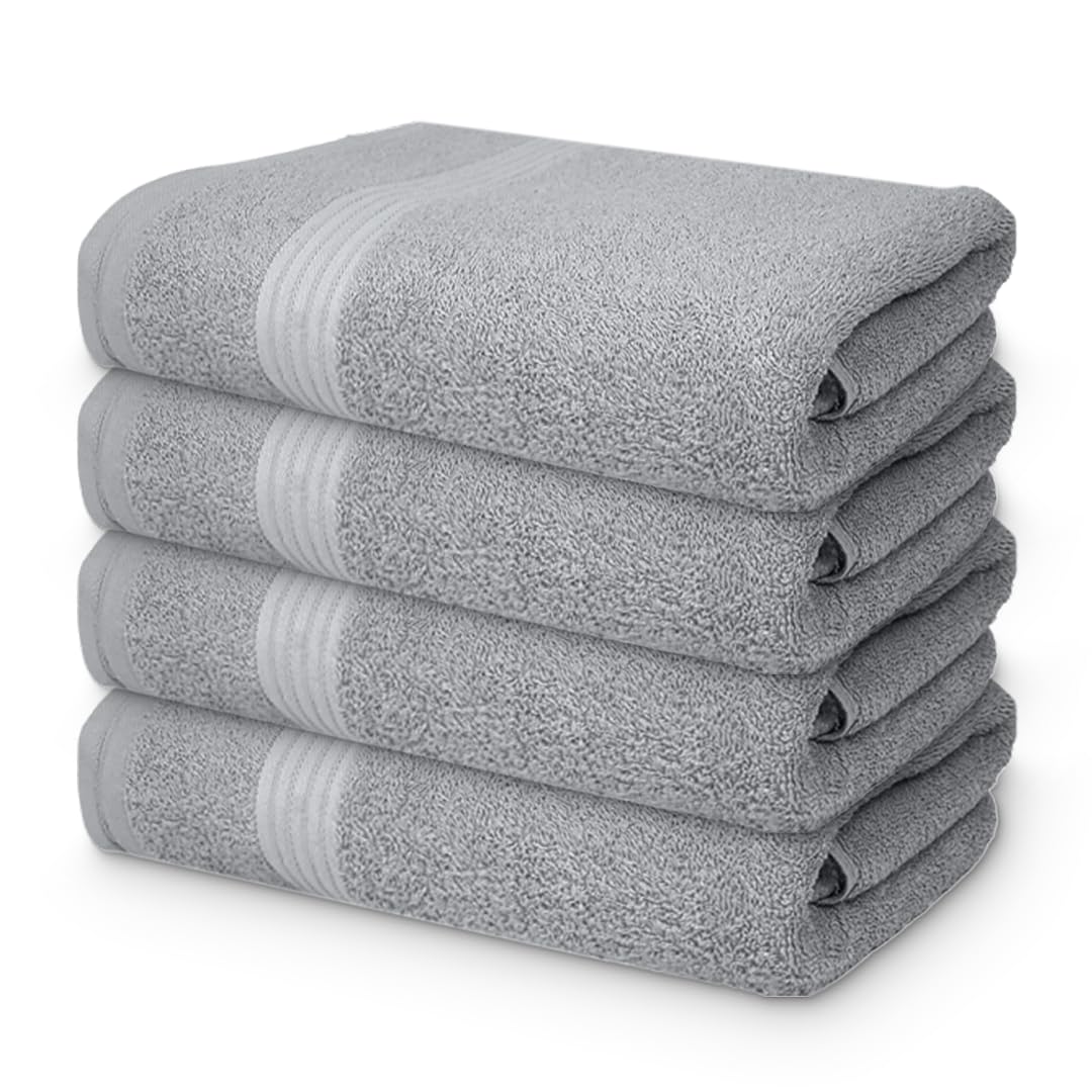 Textila 100% Cotton Extra Large Bath Towels - 30X60 (4-Pack, Silver Gray) - Highly Absorbent, Super Soft, And Luxurious For Bath