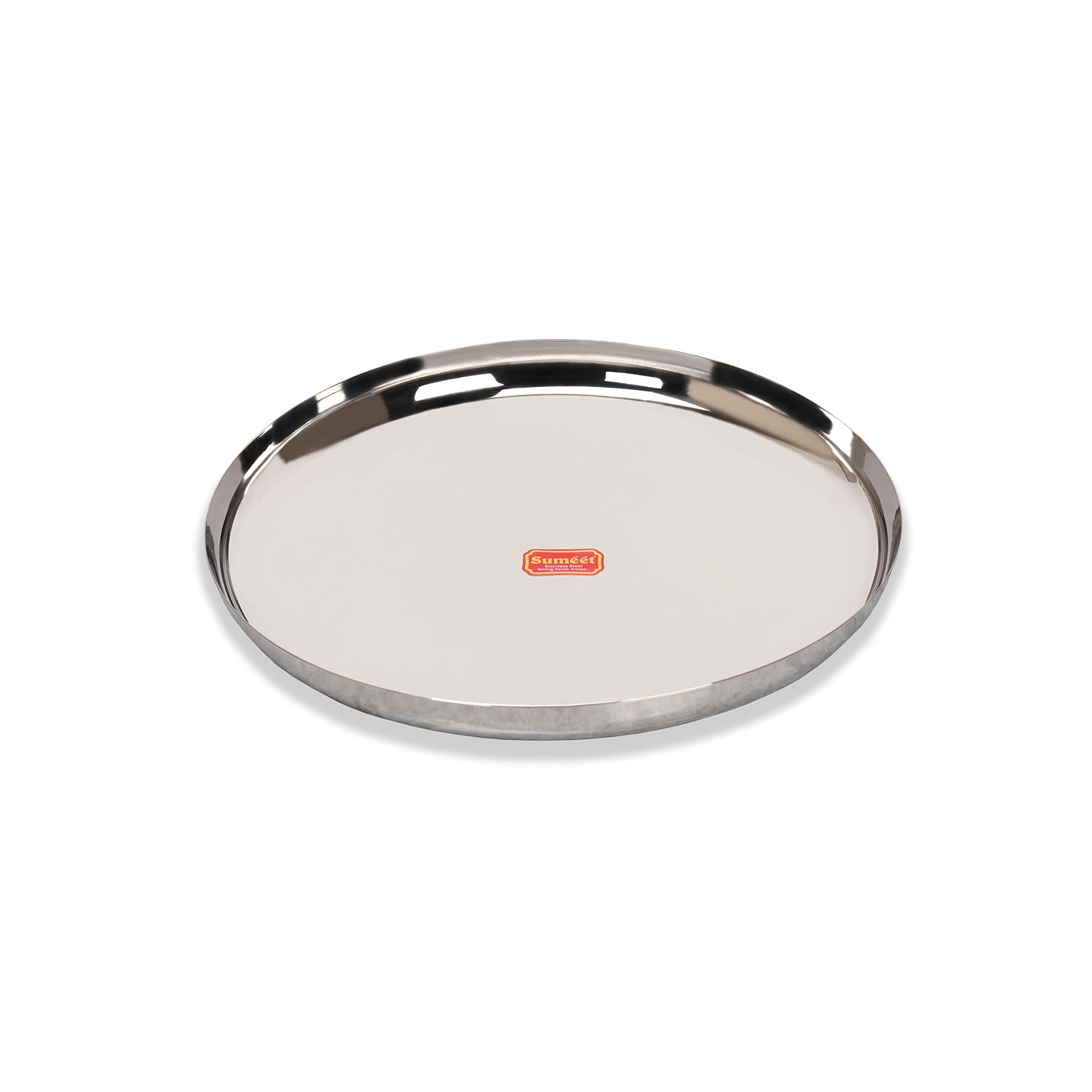 Sumeet Stainless-Steel Apple Shape Heavy Gauge Dinner Plates with Mirror Finish-34.6cm Dia, 1pc, Silver