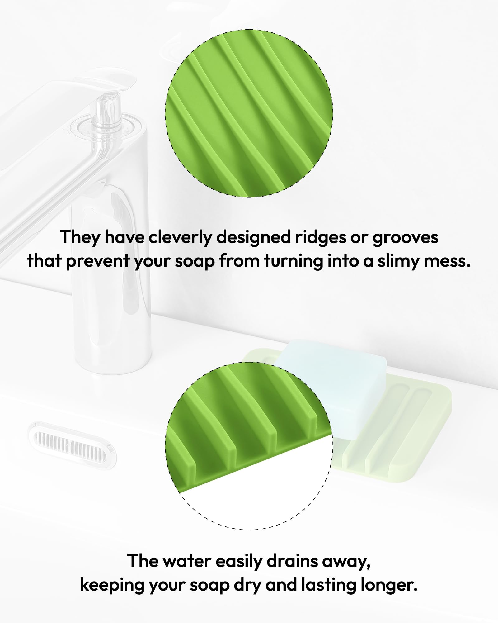 Jomeech Bathroom Soap Dish, Silicone Soap Holder For Bar Soap, Pack Of 2 (Green)