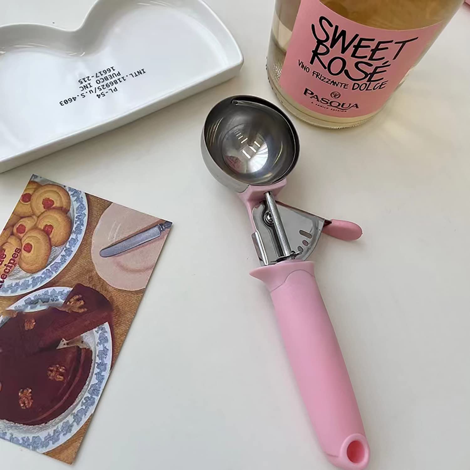 2 Pack Ice Cream Scoop Cookie Dough Scoop With Trigger Pink Handle For Cookie Dough Cupcake Batter Ice Cream Portion Control (Pi