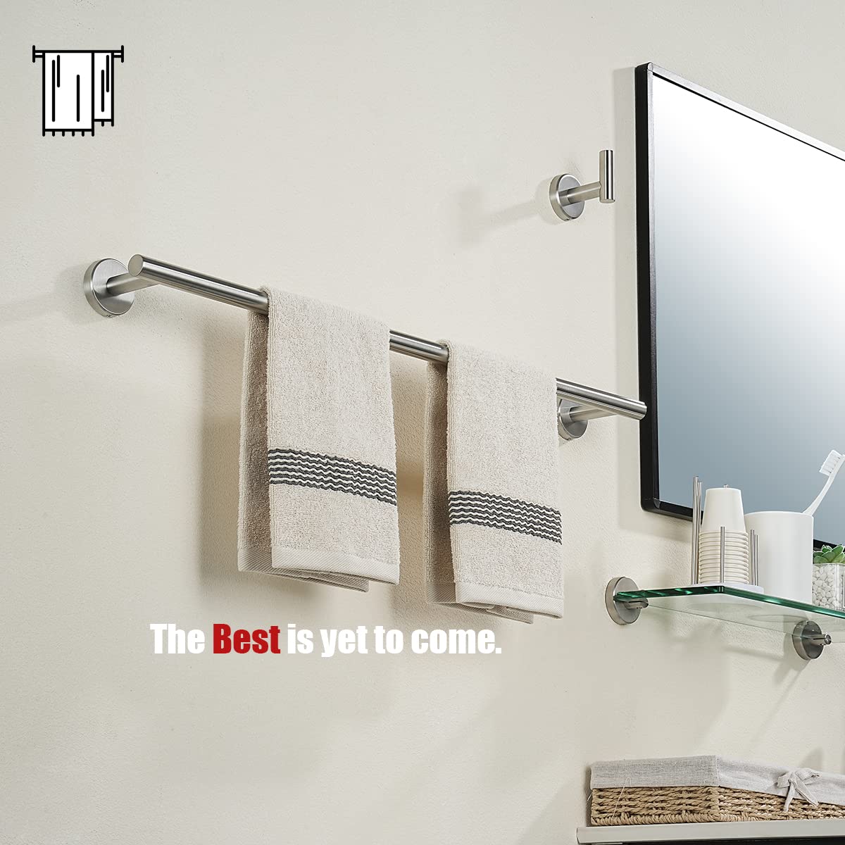 JQK Bath Towel Bar  24 Inch 304 Stainless Steel Thicken 0.8mm Towel Rack Bathroom  Towel Holder Brushed Finished Wall Mount  Total Length 27 Inch  TB110L24-BN
