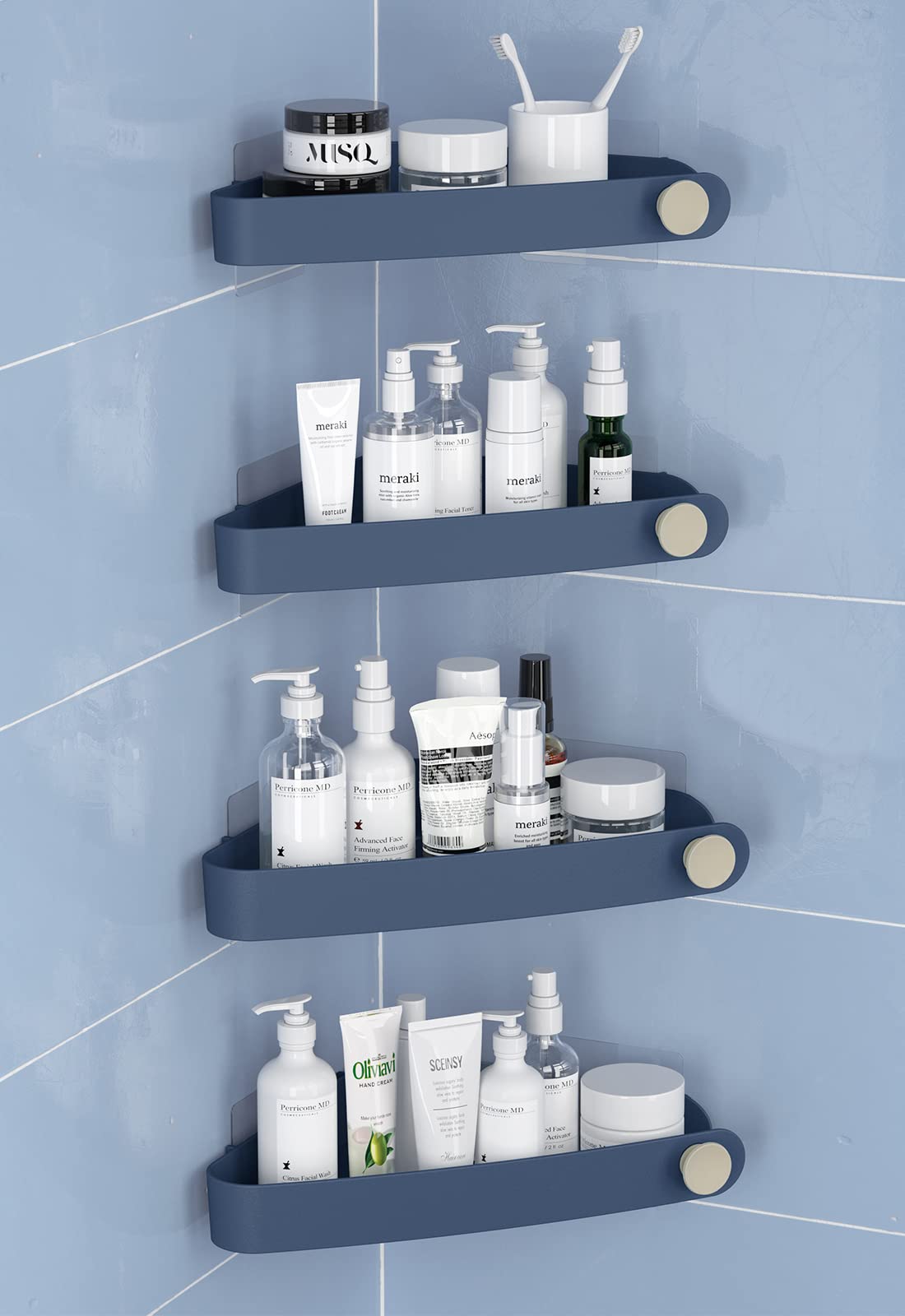 Shower Shelf Corner, Bathroom Shower Storage With Adhesive Shower Shelves For Inside Shower, Shampoo Holder For Shower Wall, Pla