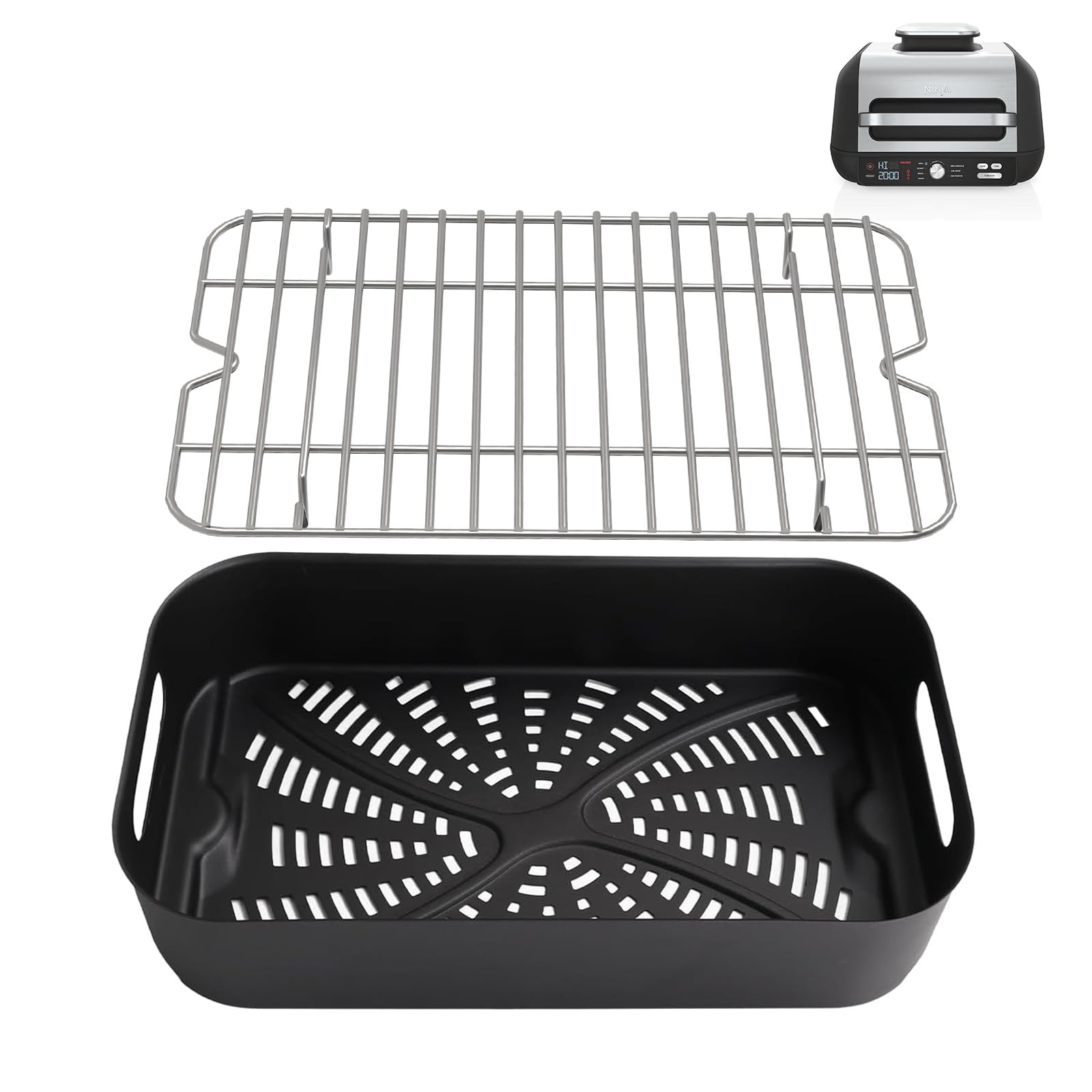 Combo Crisper Basket and Rack for Ninja Foodi FG551 DG551 DG651 Smart XL, Air Frying Griddle Basket and Rack for Ninja Foodi Sma