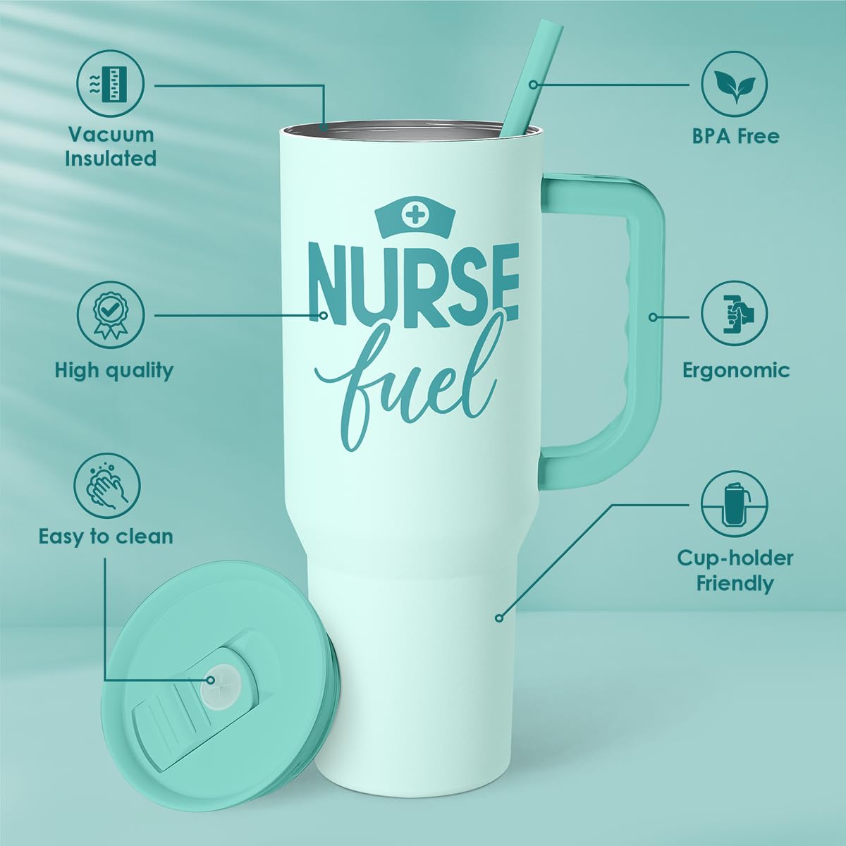 SANDJEST Nurse Gift Tumbler 40oz with Handle and Straw - Nurse Fuel Insulated Stainless Steel Travel Coffee Mug for Nursing Frie