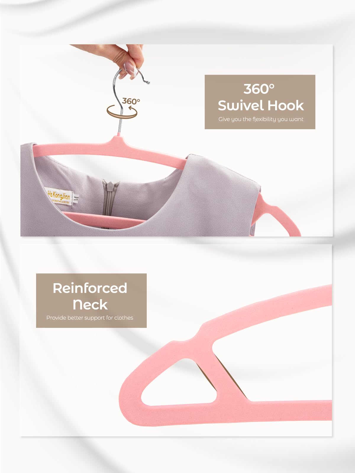 House Day Pink Velvet Hangers 60 Pack, Luxury Felt Hangers Non Slip Clothes Hangers, Space Saving Pink Hanger Heavy Duty Coat Ha
